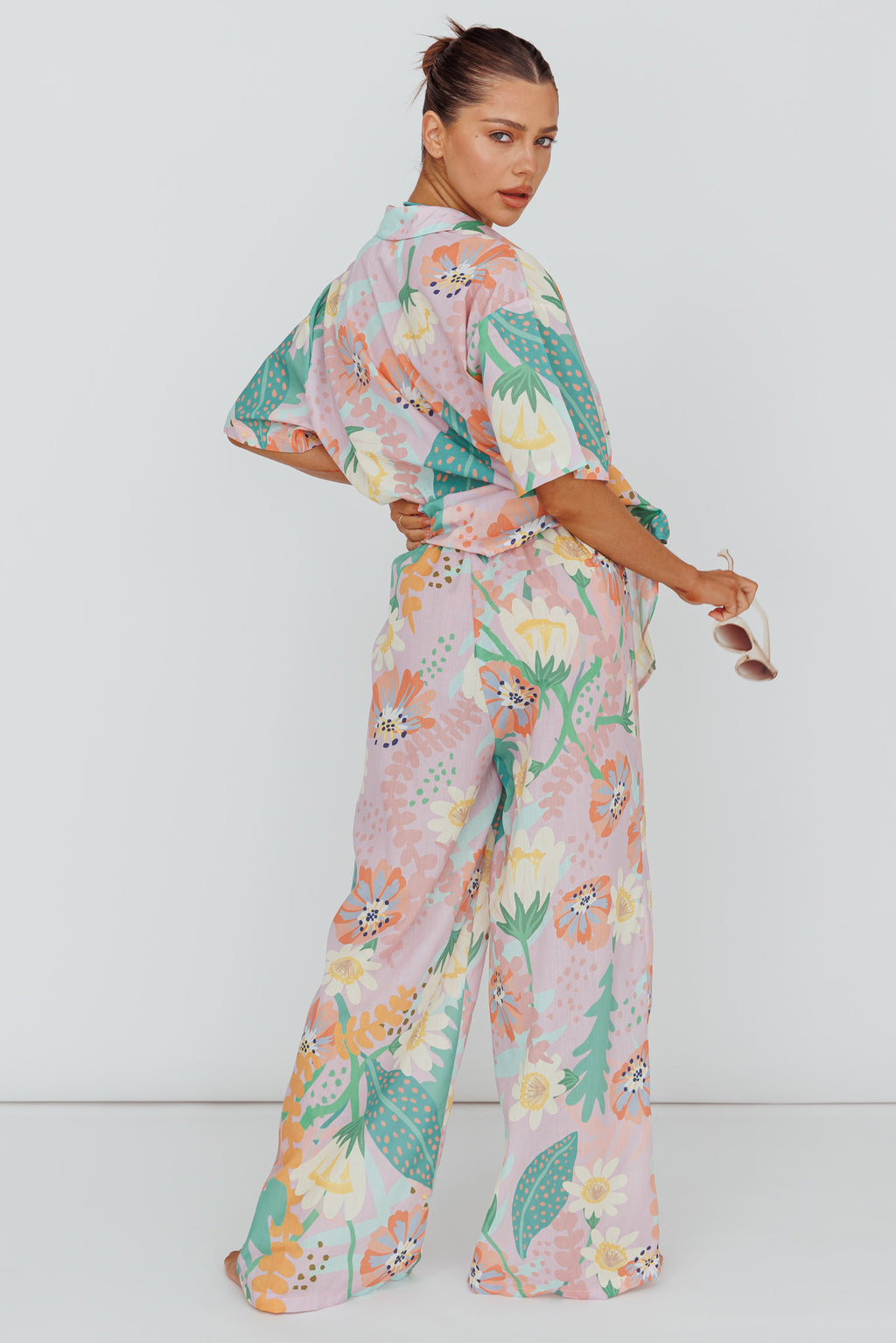 Kiko Wide Leg Pants Print Pink Multi by Selfie Leslie