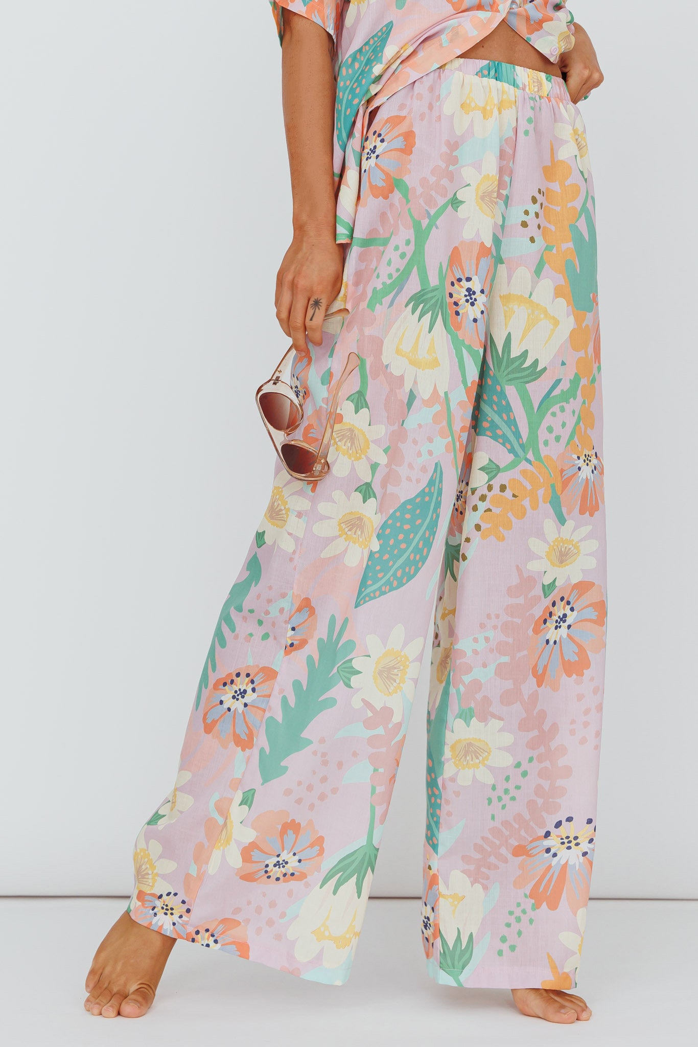 Kiko Wide Leg Pants Print Pink Multi by Selfie Leslie