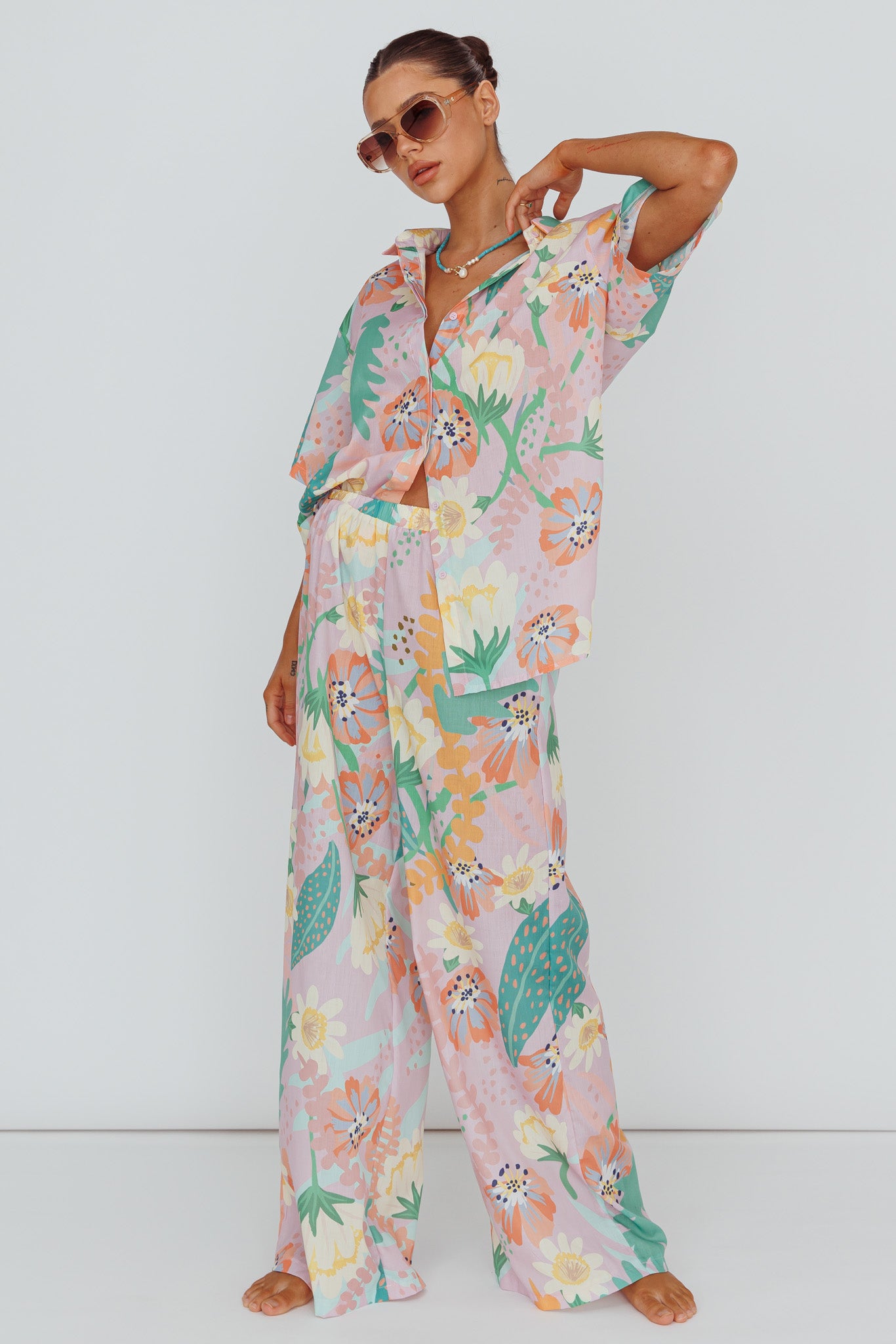 Kiko Wide Leg Pants Print Pink Multi by Selfie Leslie