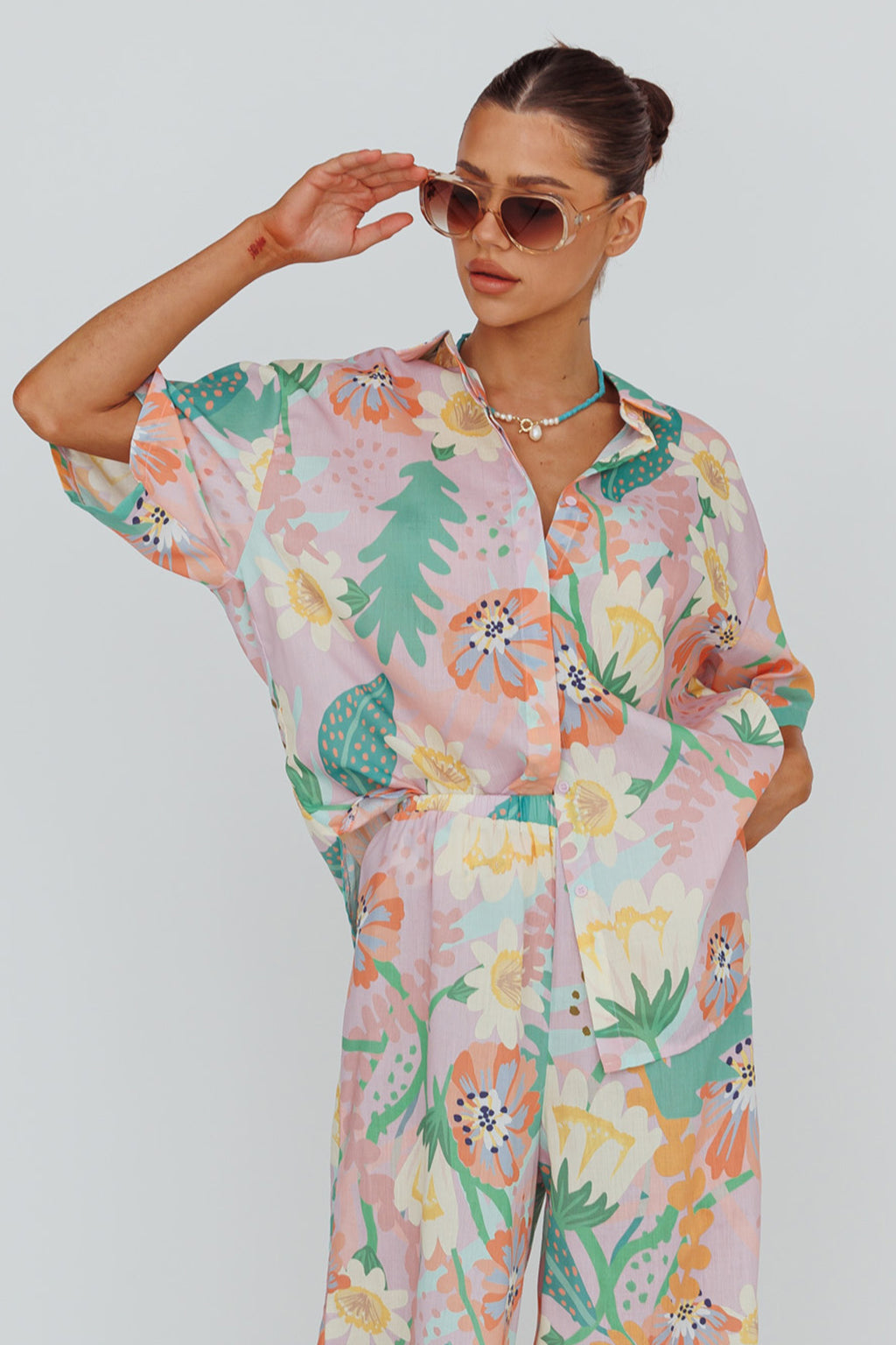 Kiko Button-Up Shirt Print Pink Multi by Selfie Leslie
