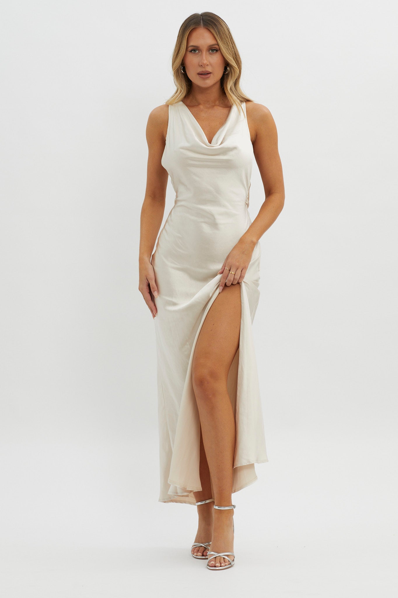 Gwendelynn Floral Back Strap Dress Champagne by Selfie Leslie