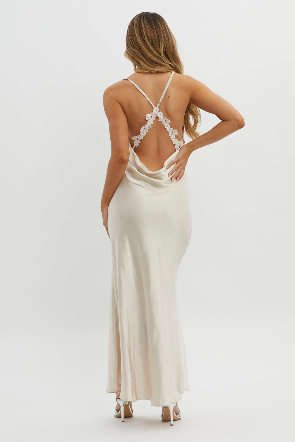 Gwendelynn Floral Back Strap Dress Champagne by Selfie Leslie