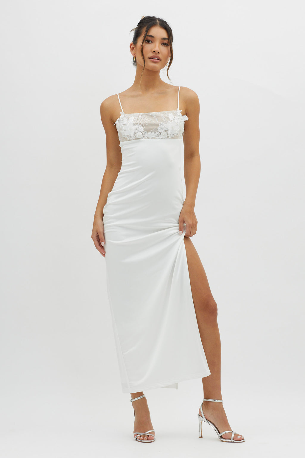Misha Embellished Bust Midi Dress White by Selfie Leslie