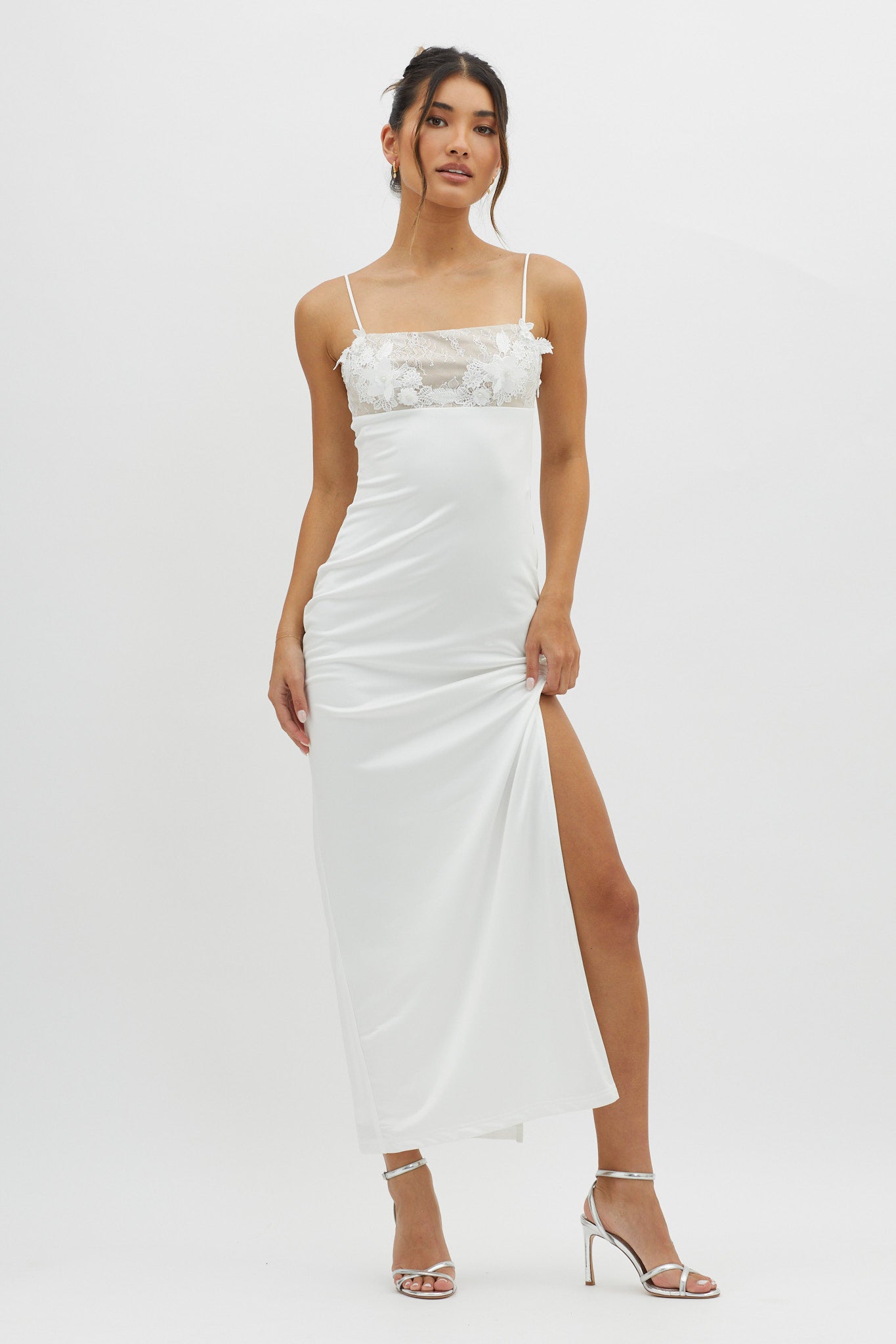 Misha Embellished Bust Midi Dress White by Selfie Leslie