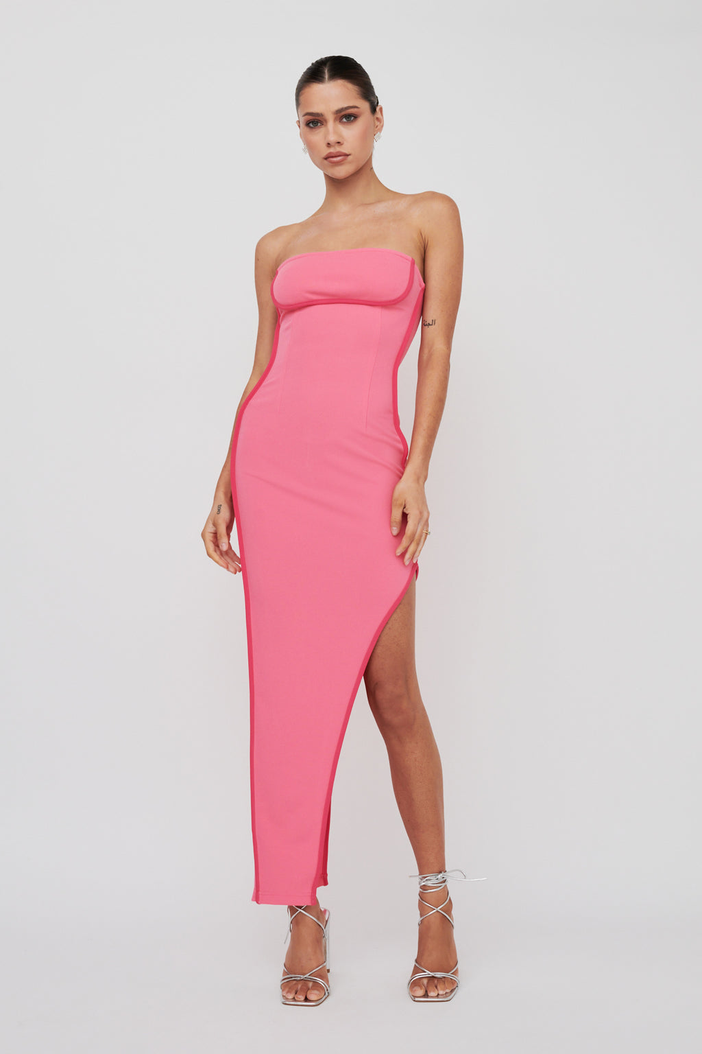 October Strapless Piping Midi Dress Hot Pink by Selfie Leslie