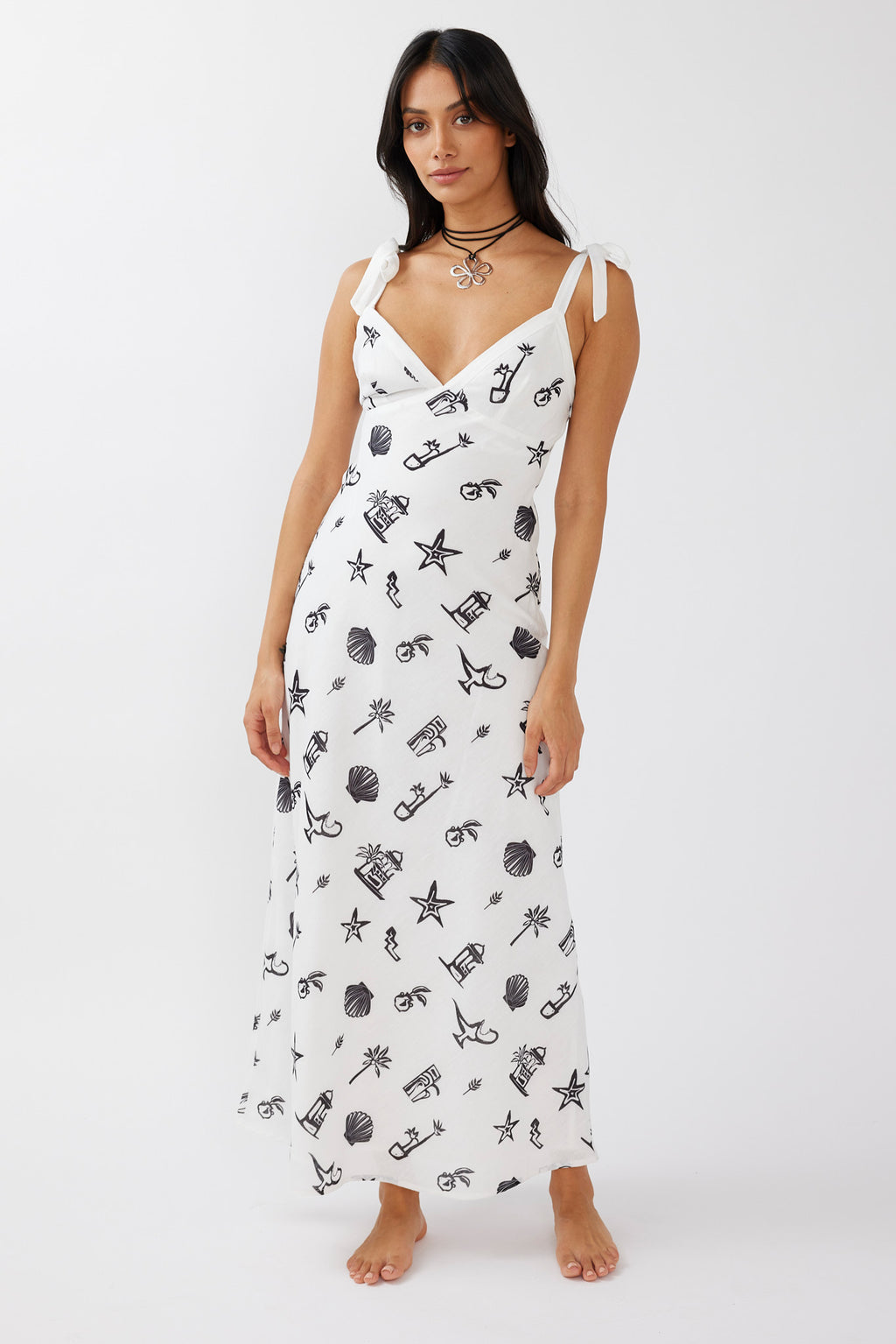 Jaya Tied Shoulder Maxi Dress Print Black by Selfie Leslie