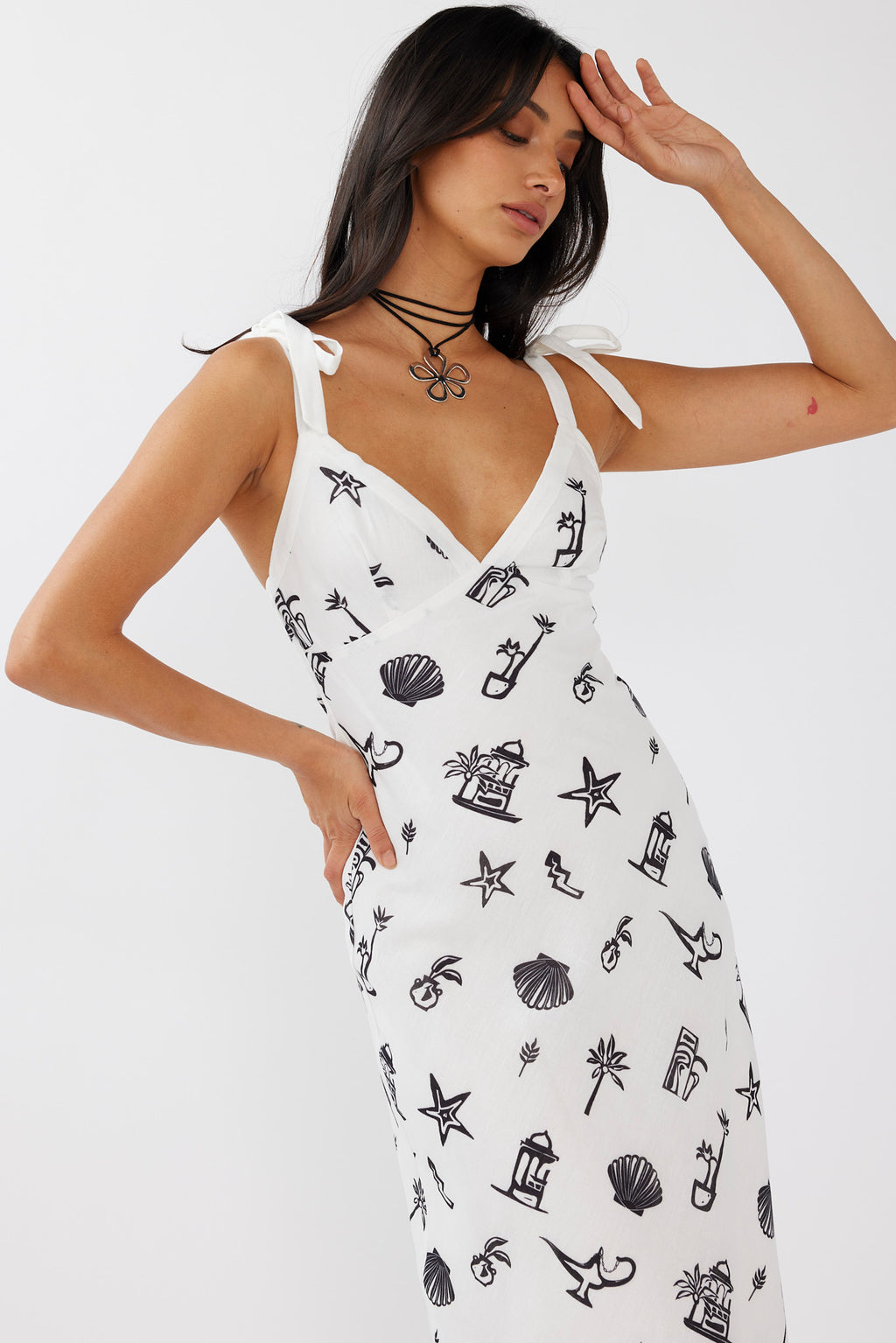 Jaya Tied Shoulder Maxi Dress Print Black by Selfie Leslie