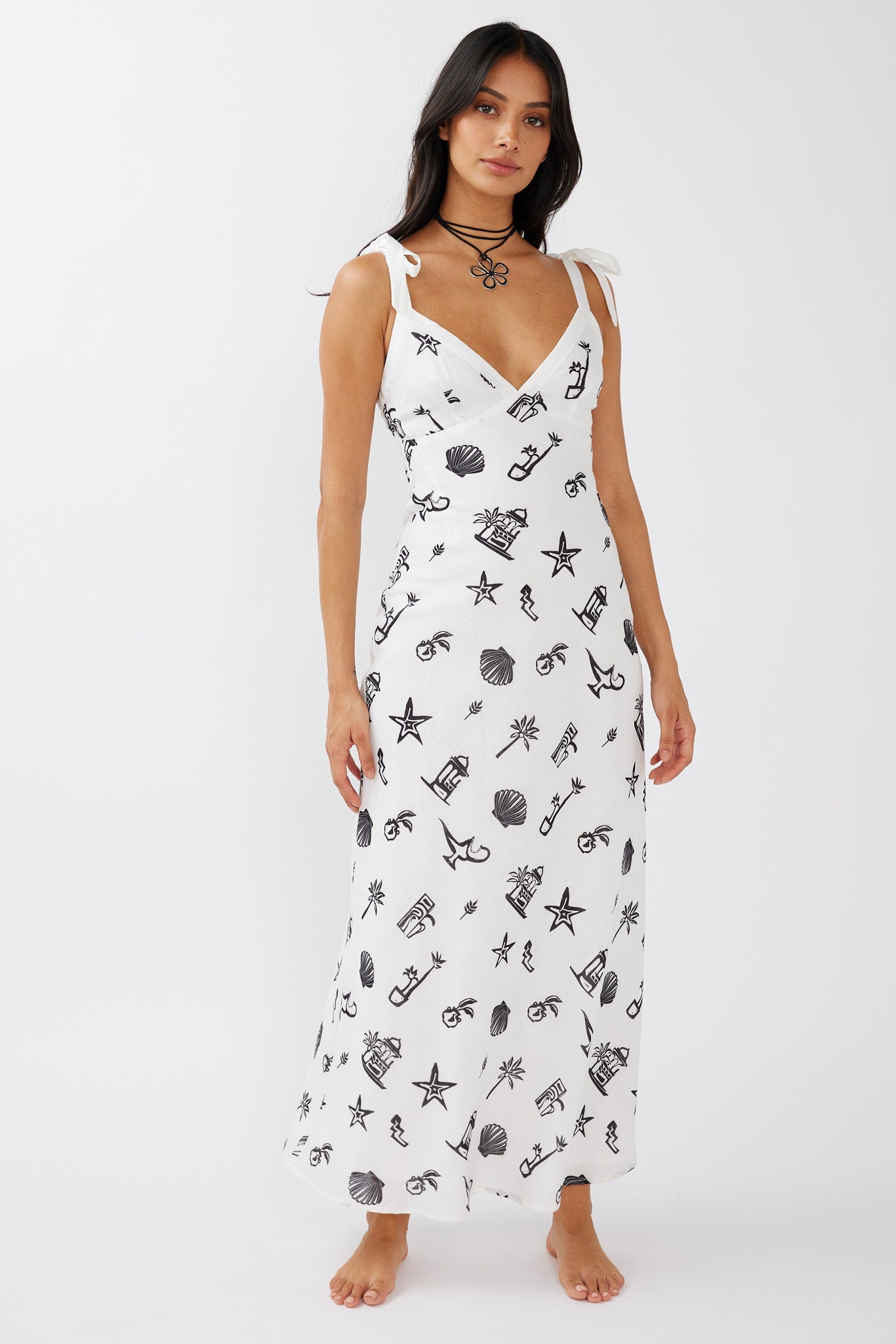 Jaya Tied Shoulder Maxi Dress Print Black by Selfie Leslie