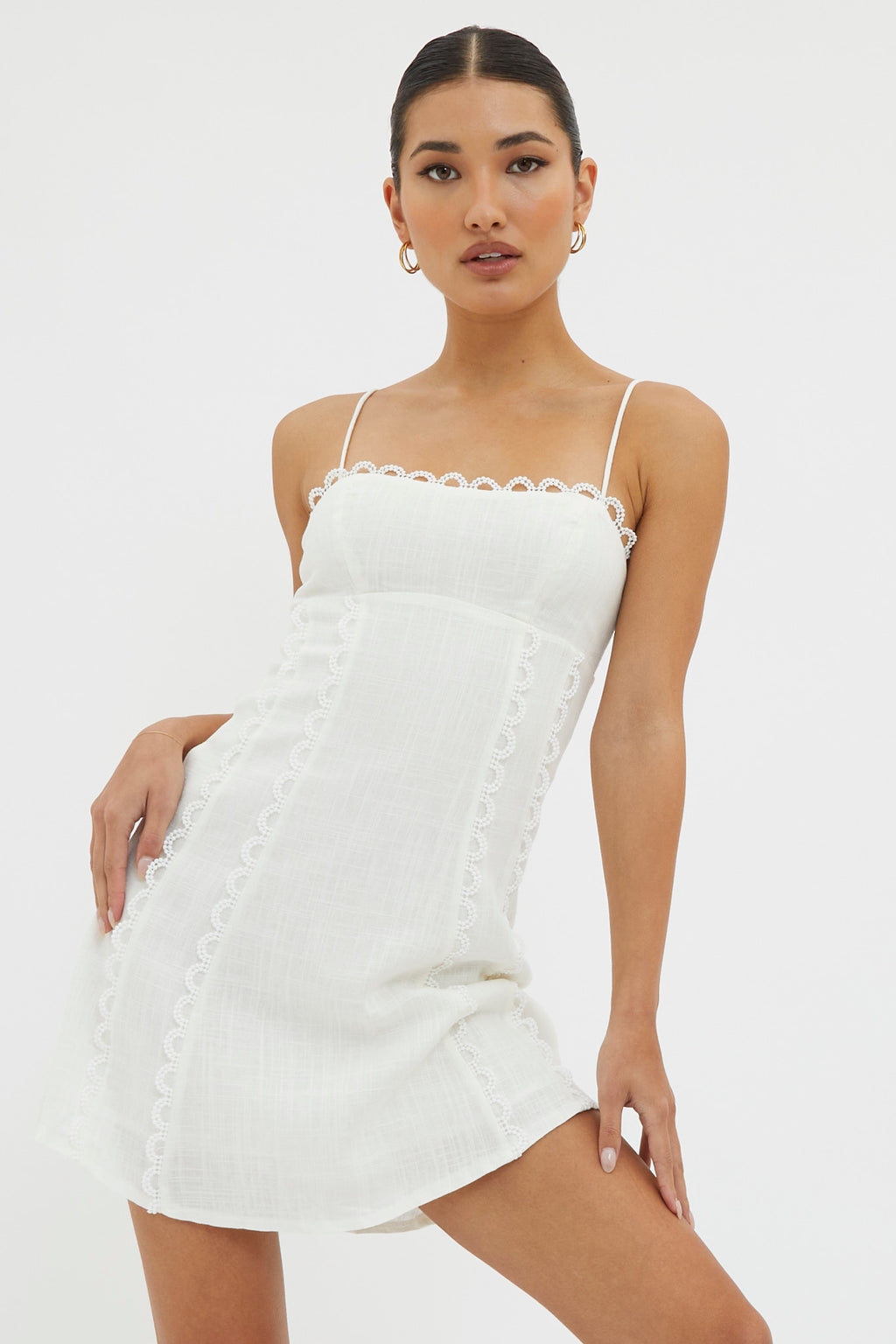Chamberlain Scallop Trim Mini Dress White Chamberlain Scallop Trim Mini Dress White