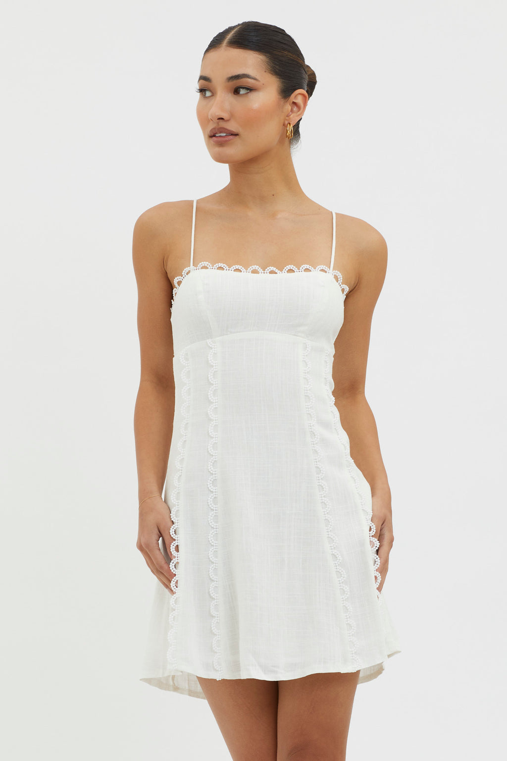 Chamberlain Scallop Trim Mini Dress White by Selfie Leslie