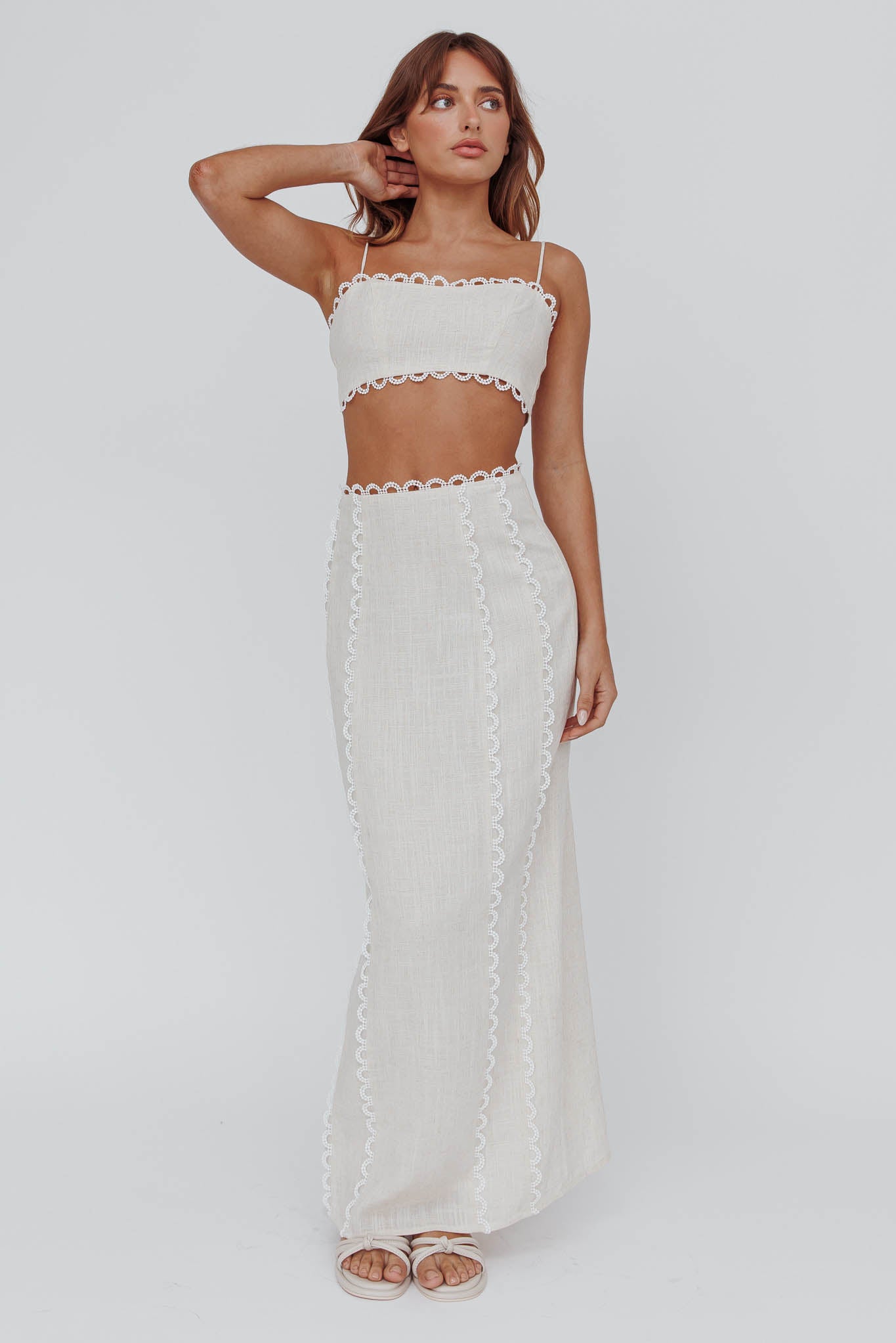 Chamberlain Scallop Trim Maxi Skirt Sand by Selfie Leslie