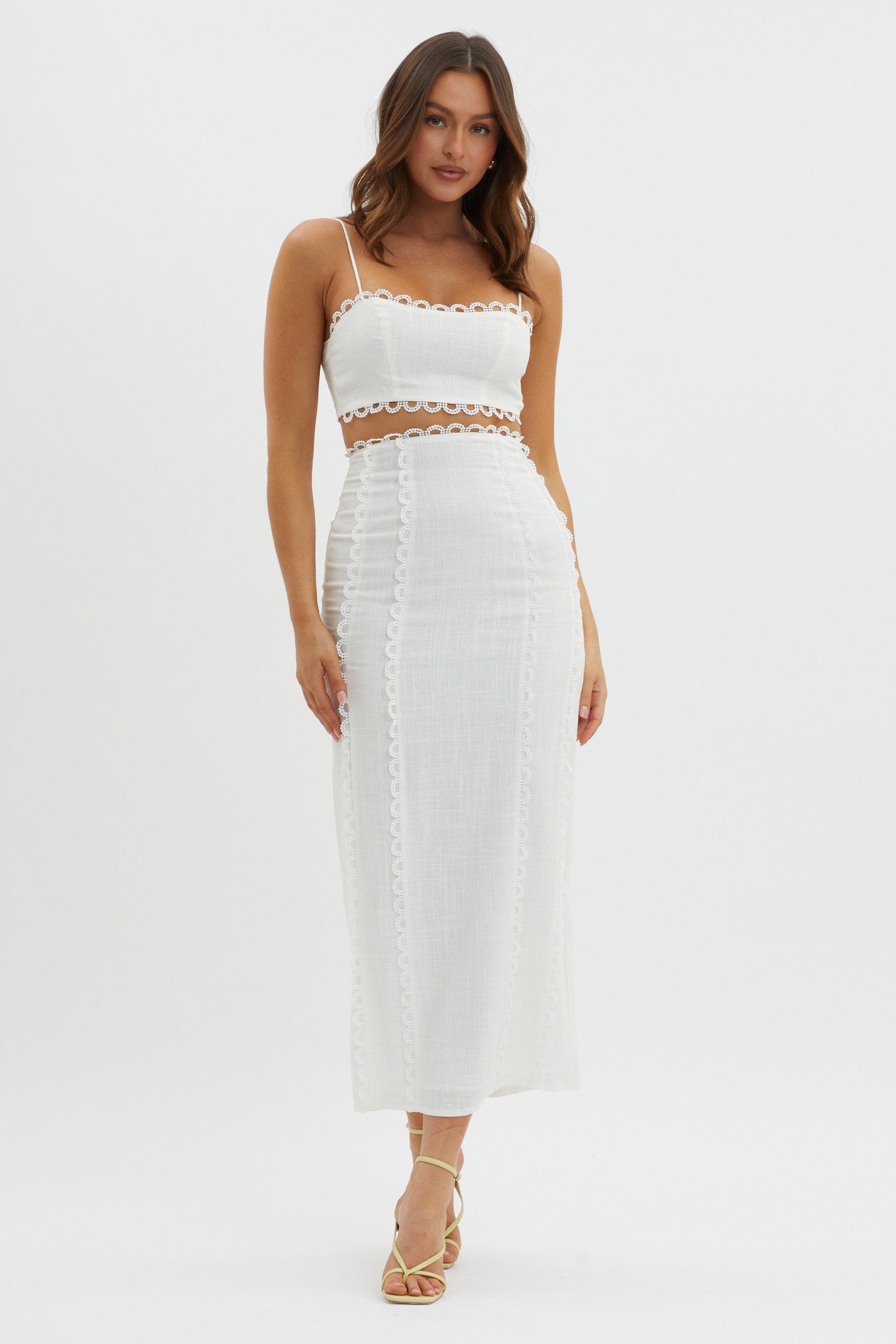 Chamberlain Scallop Trim Maxi Skirt White by Selfie Leslie