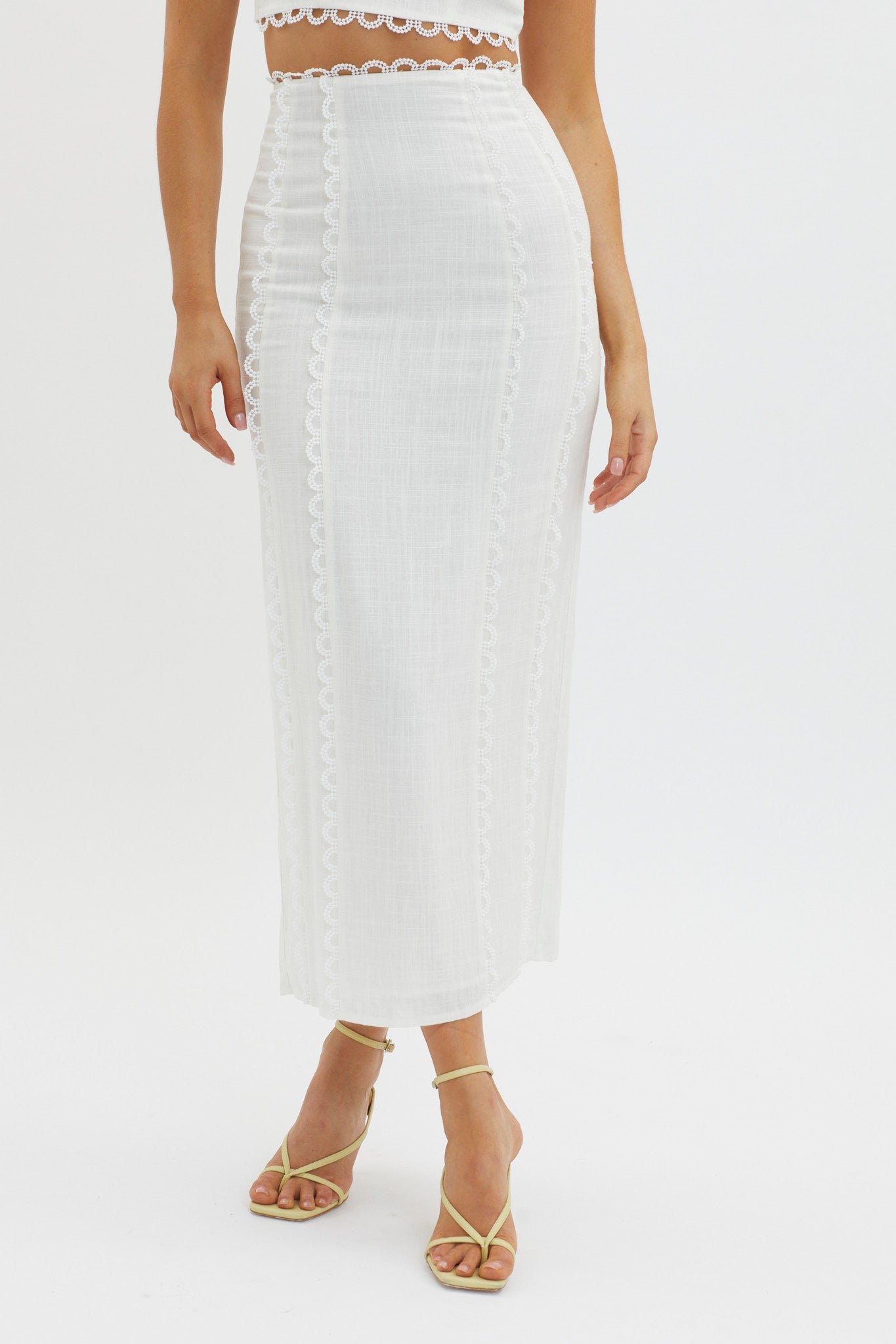 Shop the Chamberlain Scallop Trim Maxi Skirt White