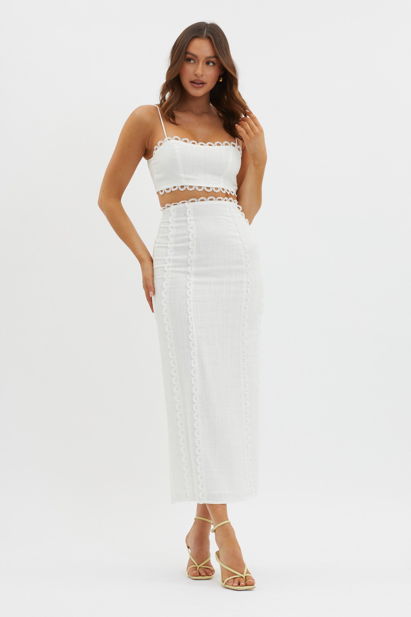Chamberlain Scallop Trim Maxi Skirt White by Selfie Leslie