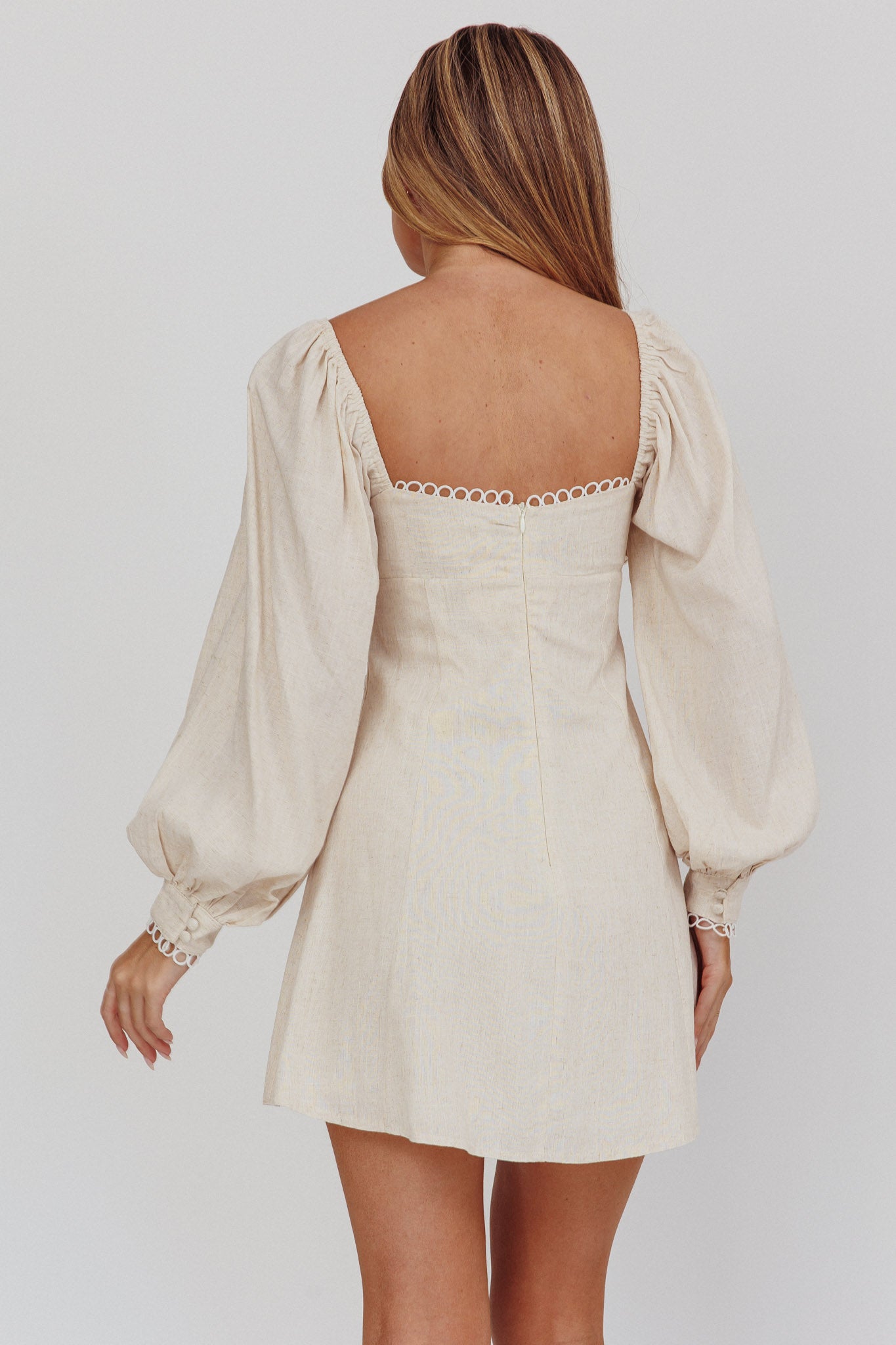 Chamberlain Balloon Sleeves Mini Dress Beige Chamberlain Balloon Sleeves Mini Dress Beige