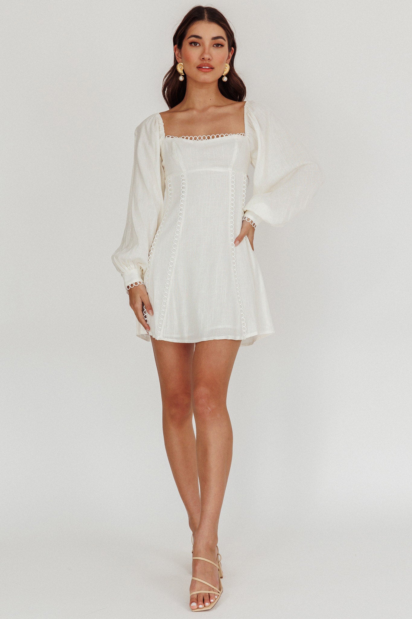 Chamberlain Balloon Sleeves Mini Dress White by Selfie Leslie