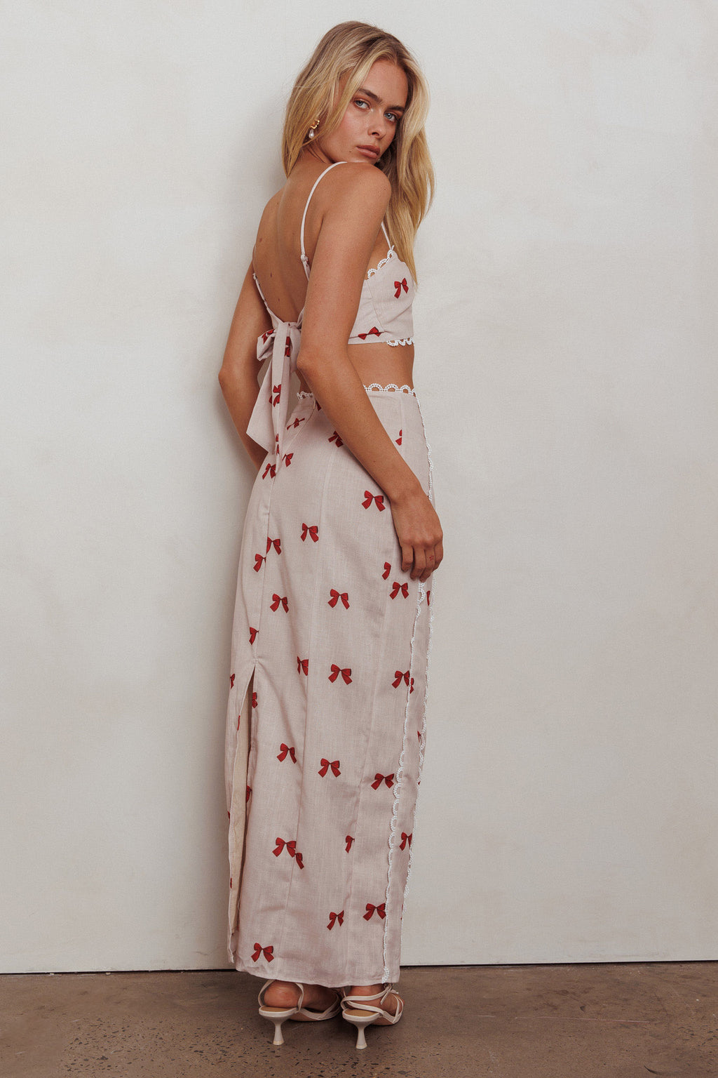 Chamberlain Scallop Trim Maxi Skirt Red Bow by Selfie Leslie