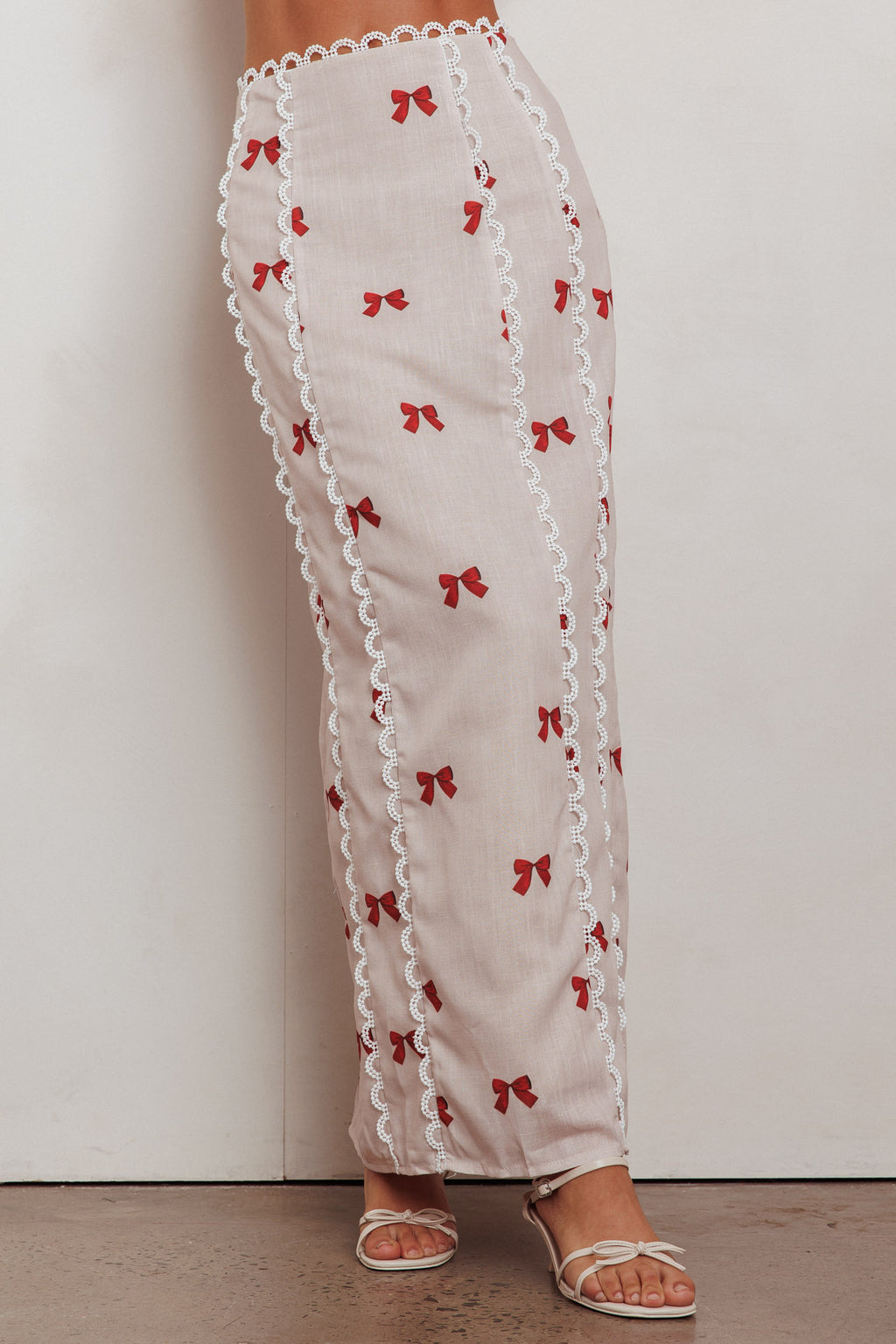 Chamberlain Scallop Trim Maxi Skirt Red Bow by Selfie Leslie