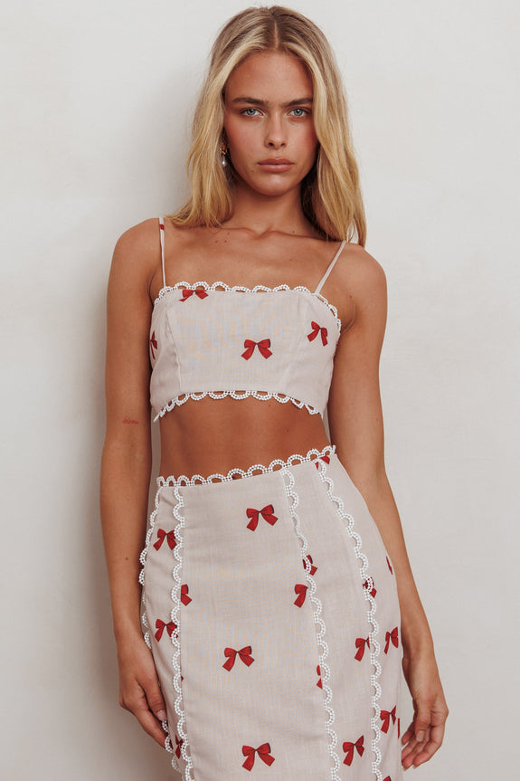 Chamberlain Scallop Trim Crop Top Citrus Lemon
