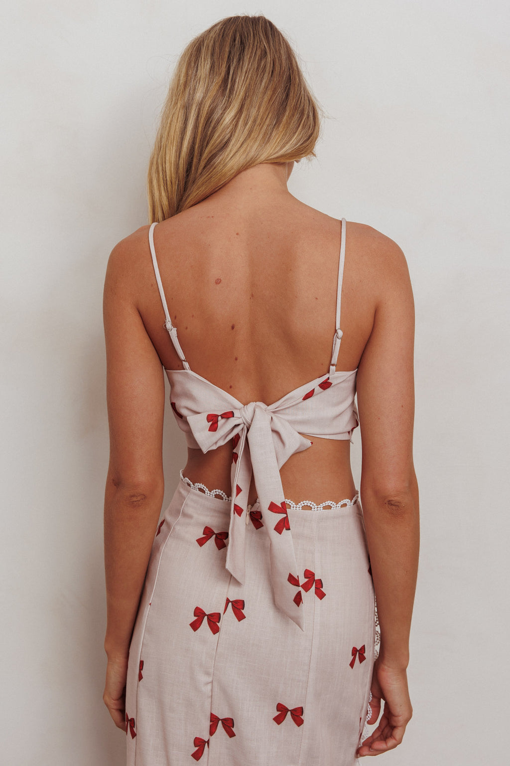 Chamberlain Scallop Trim Crop Top Red Bow by Selfie Leslie
