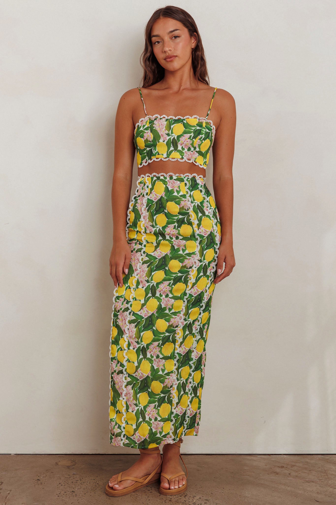 Chamberlain Scallop Trim Maxi Skirt Citrus Lemon by Selfie Leslie