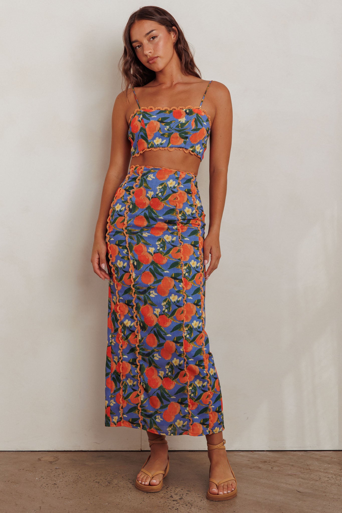 Chamberlain Scallop Trim Maxi Skirt Citrus Orange by Selfie Leslie