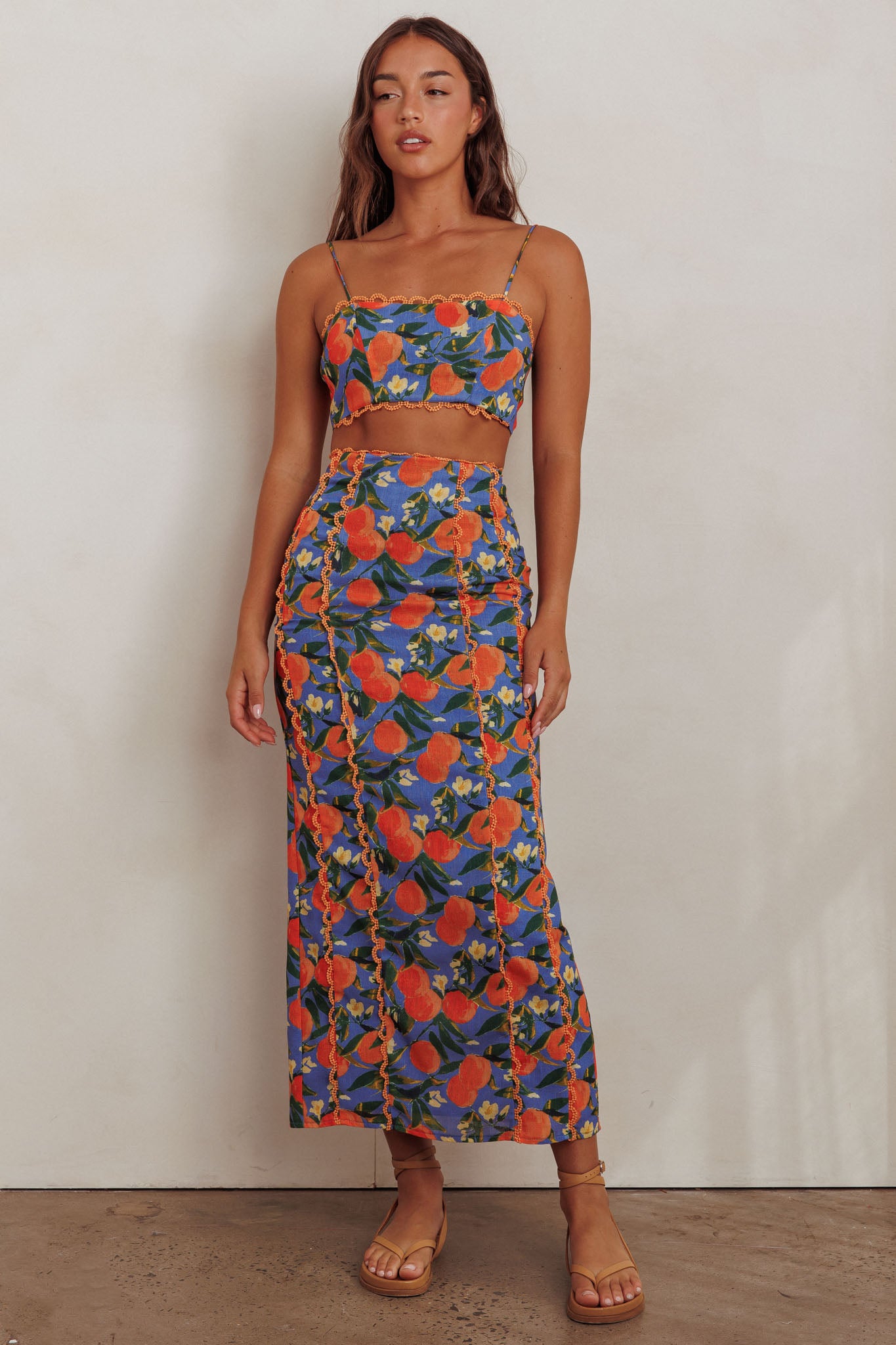 Chamberlain Scallop Trim Maxi Skirt Citrus Orange by Selfie Leslie