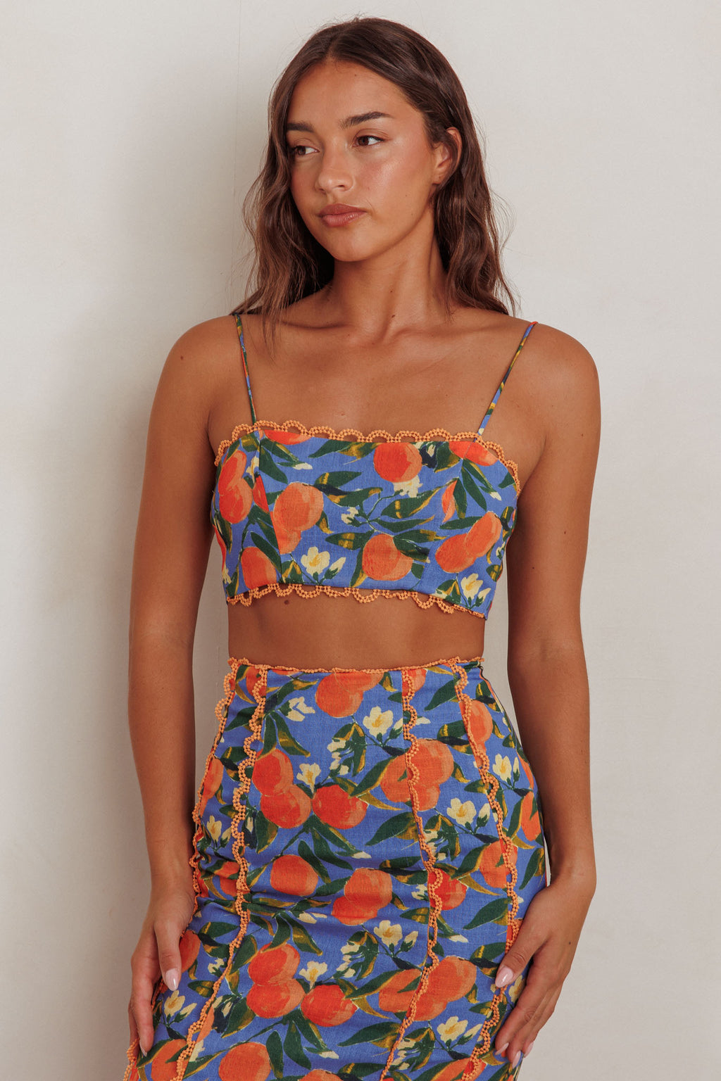 Chamberlain Scallop Trim Crop Top Citrus Orange by Selfie Leslie