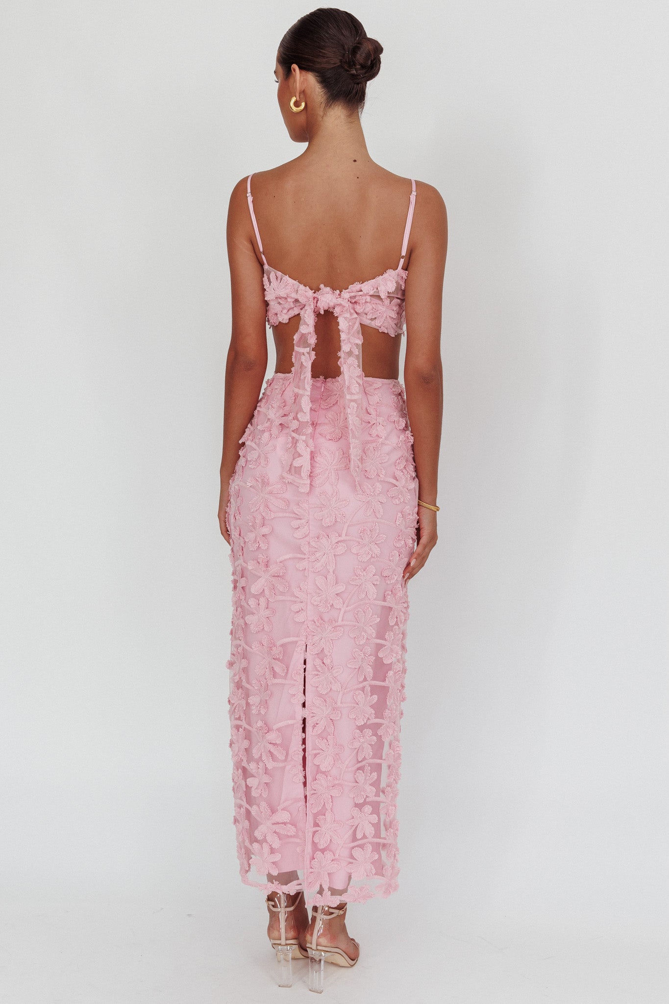 Casi Palm Tree Embroidered Maxi Skirt Baby Pink Selfie Leslie