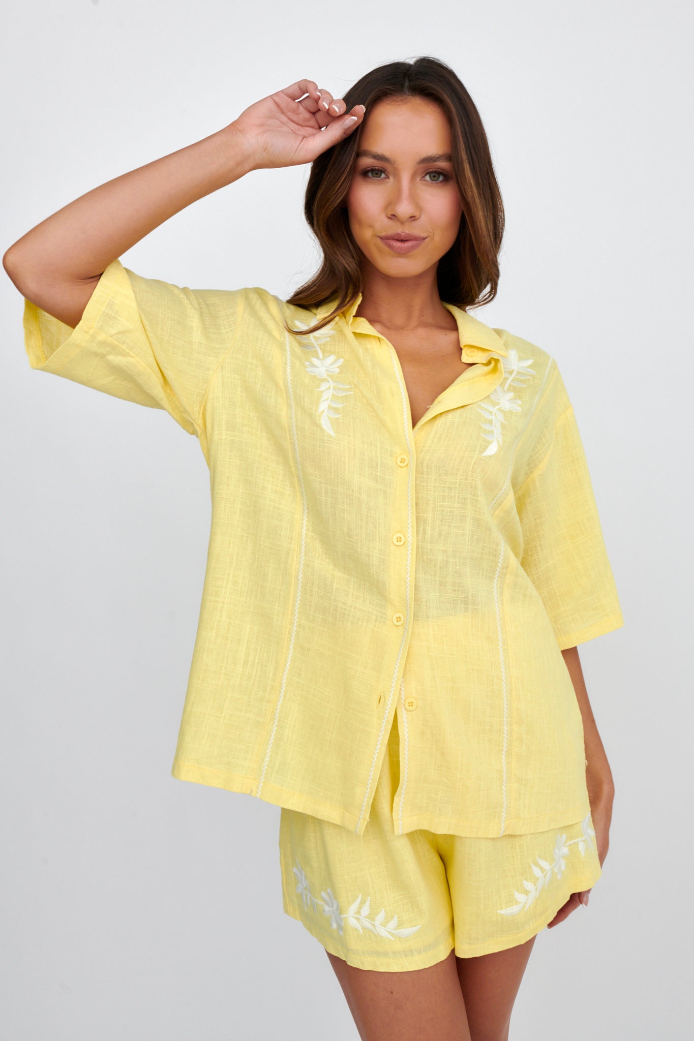 Jeni Embroidered Detail Shorts Yellow by Selfie Leslie