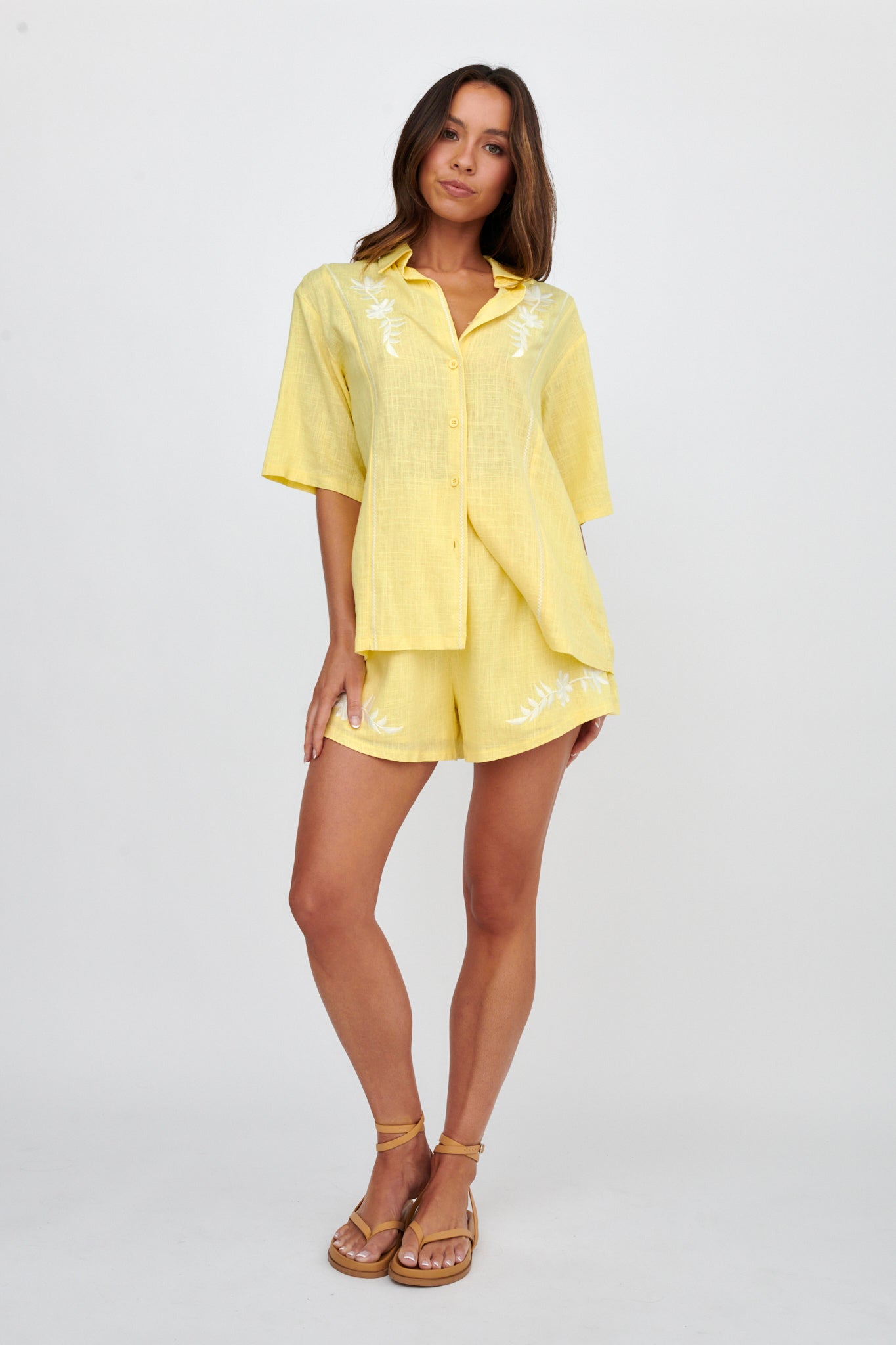 Jeni Embroidered Detail Shorts Yellow by Selfie Leslie