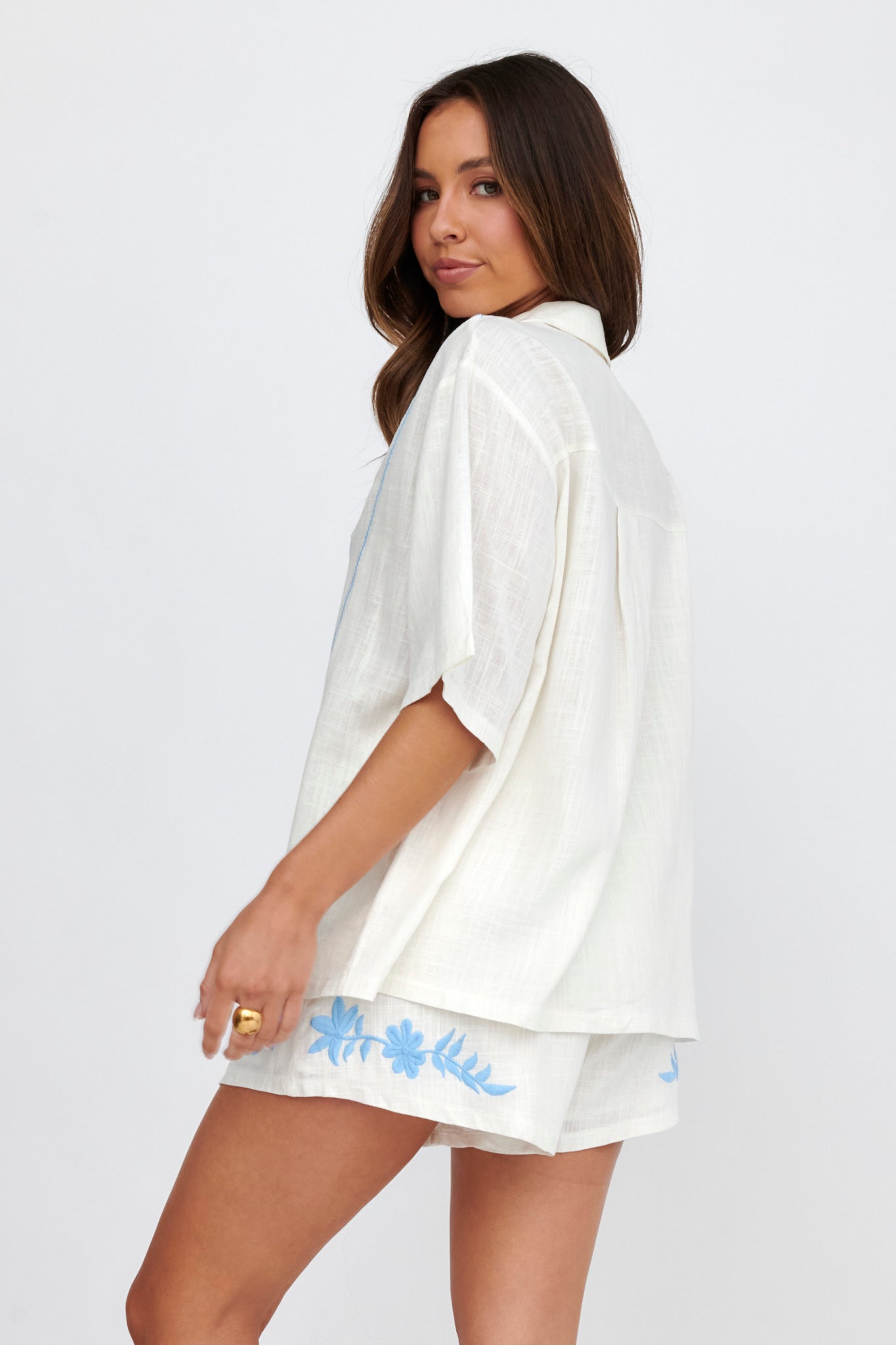 Jeni Embroidered Detail Shirt White by Selfie Leslie