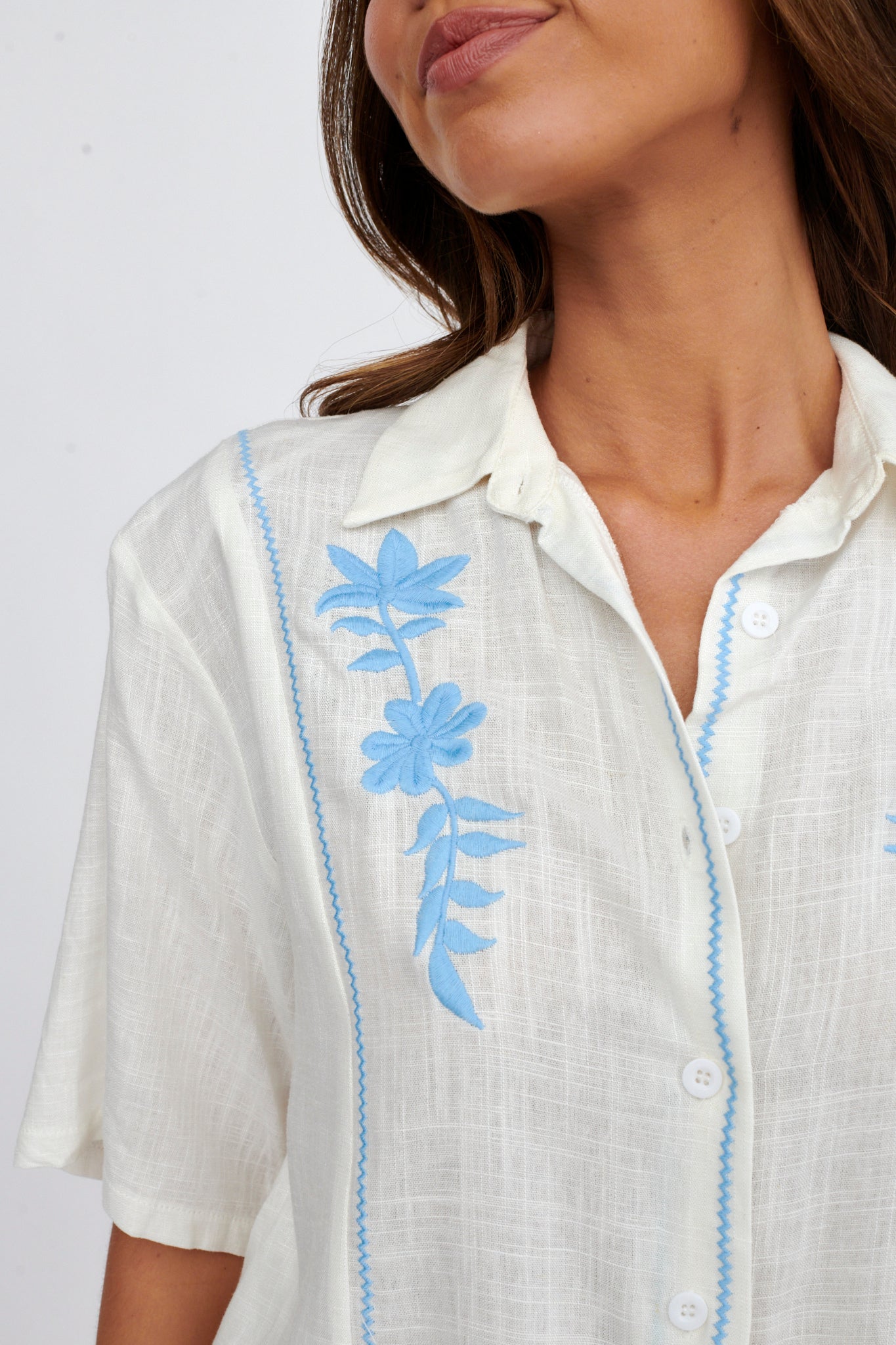 Jeni Embroidered Detail Shirt White by Selfie Leslie