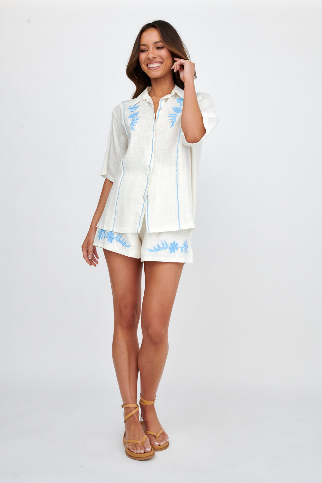 Jeni Embroidered Detail Shirt White by Selfie Leslie