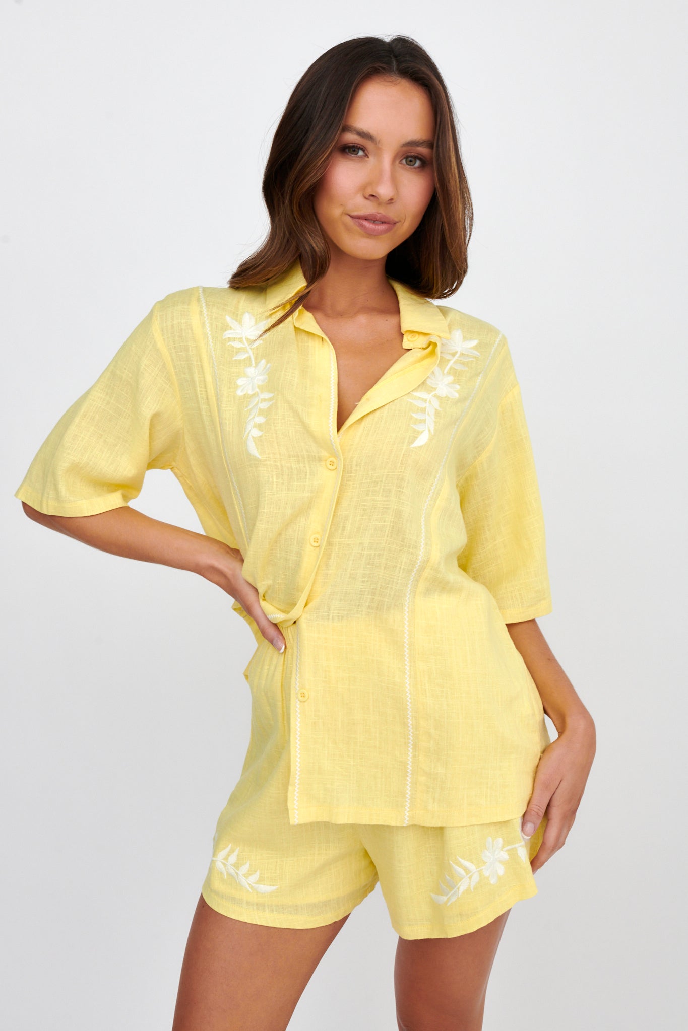 Jeni Embroidered Detail Shirt Yellow by Selfie Leslie