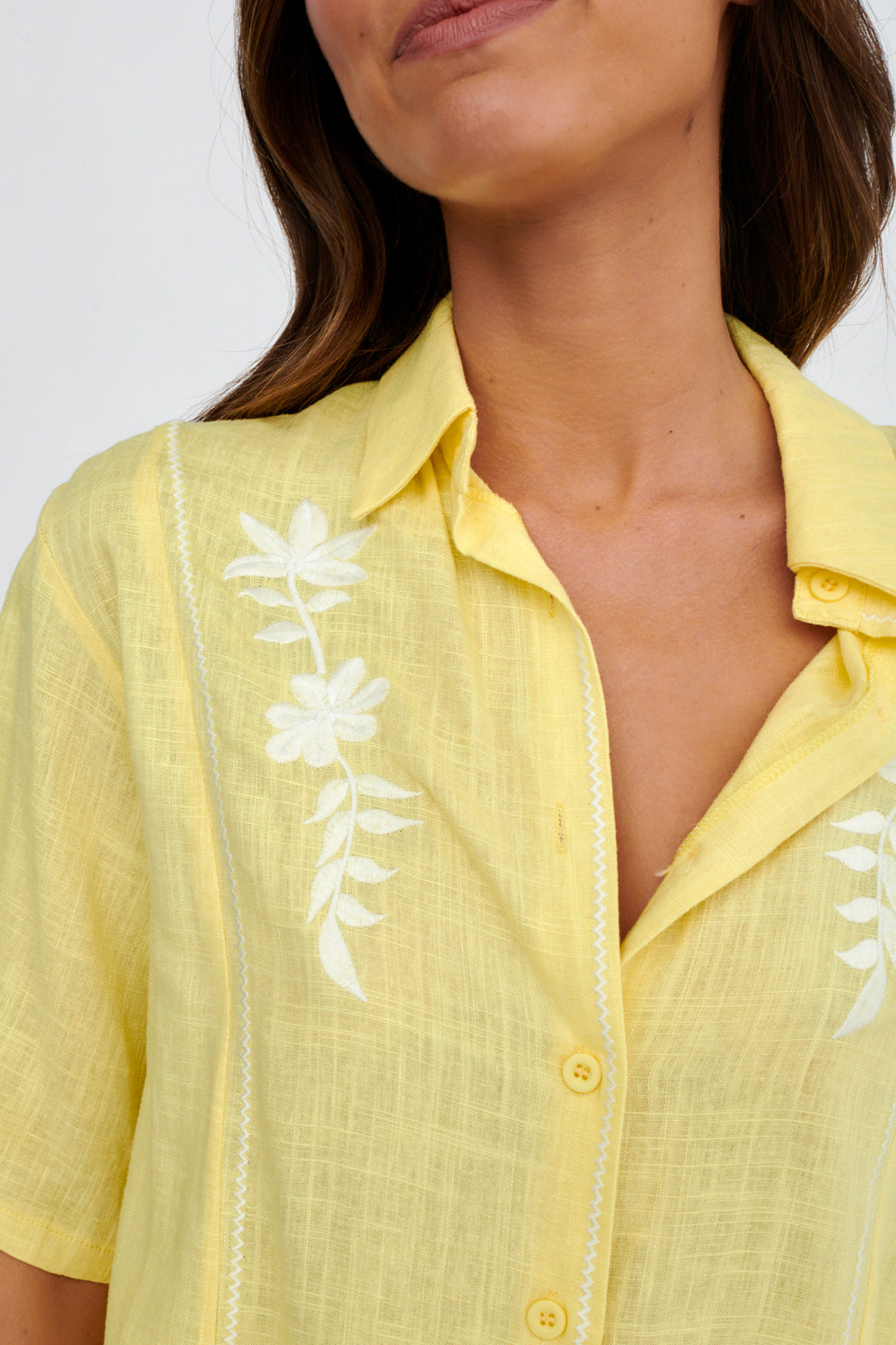 Jeni Embroidered Detail Shirt Yellow by Selfie Leslie