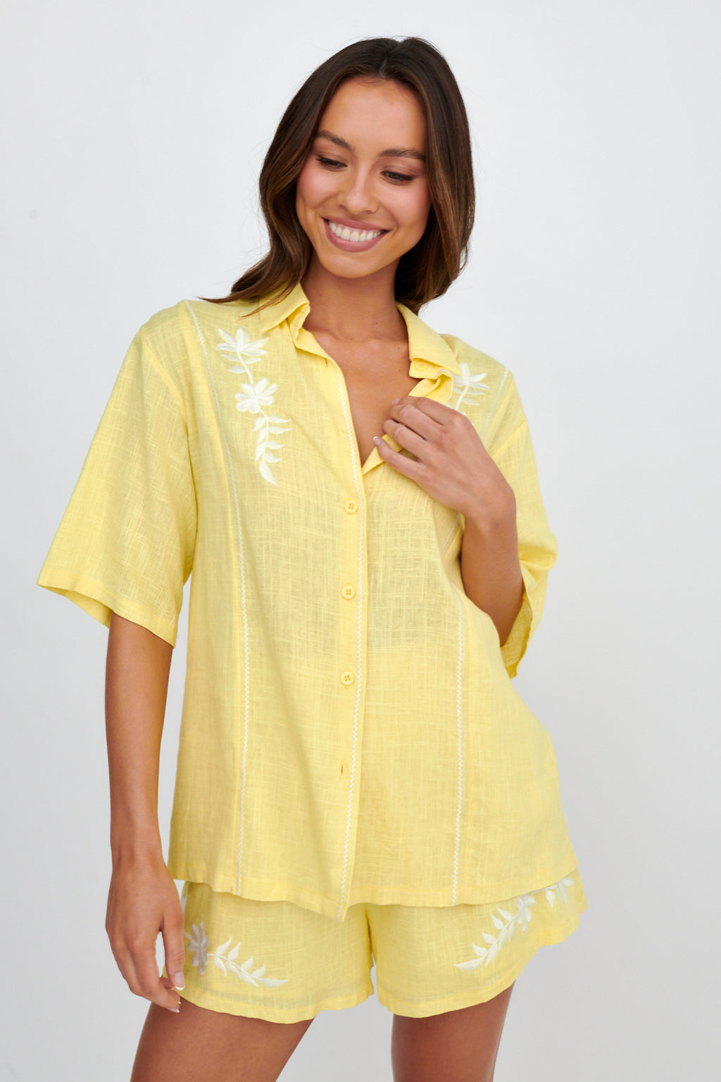 Jeni Embroidered Detail Shirt Yellow by Selfie Leslie