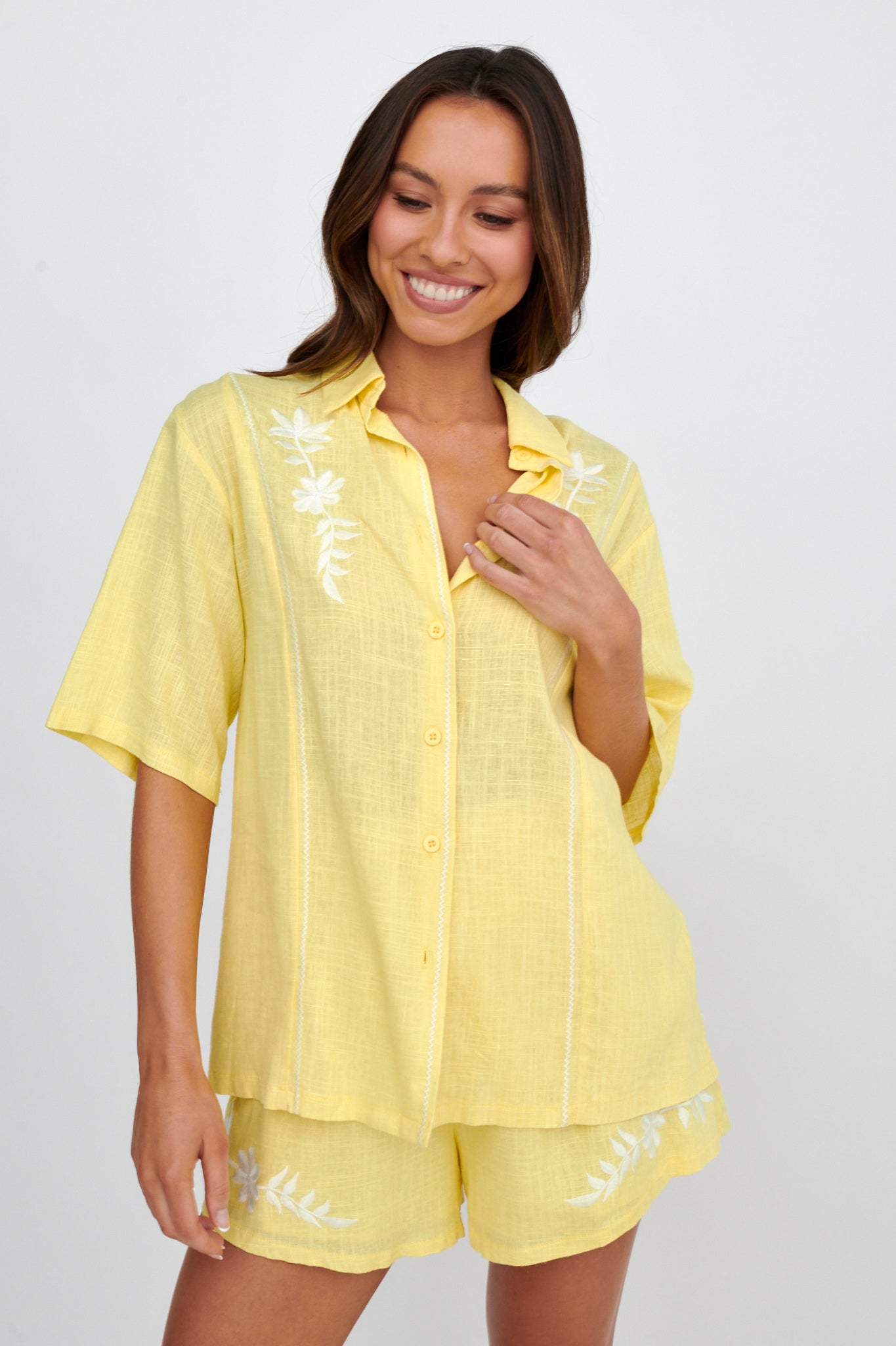 Jeni Embroidered Detail Shirt Yellow by Selfie Leslie