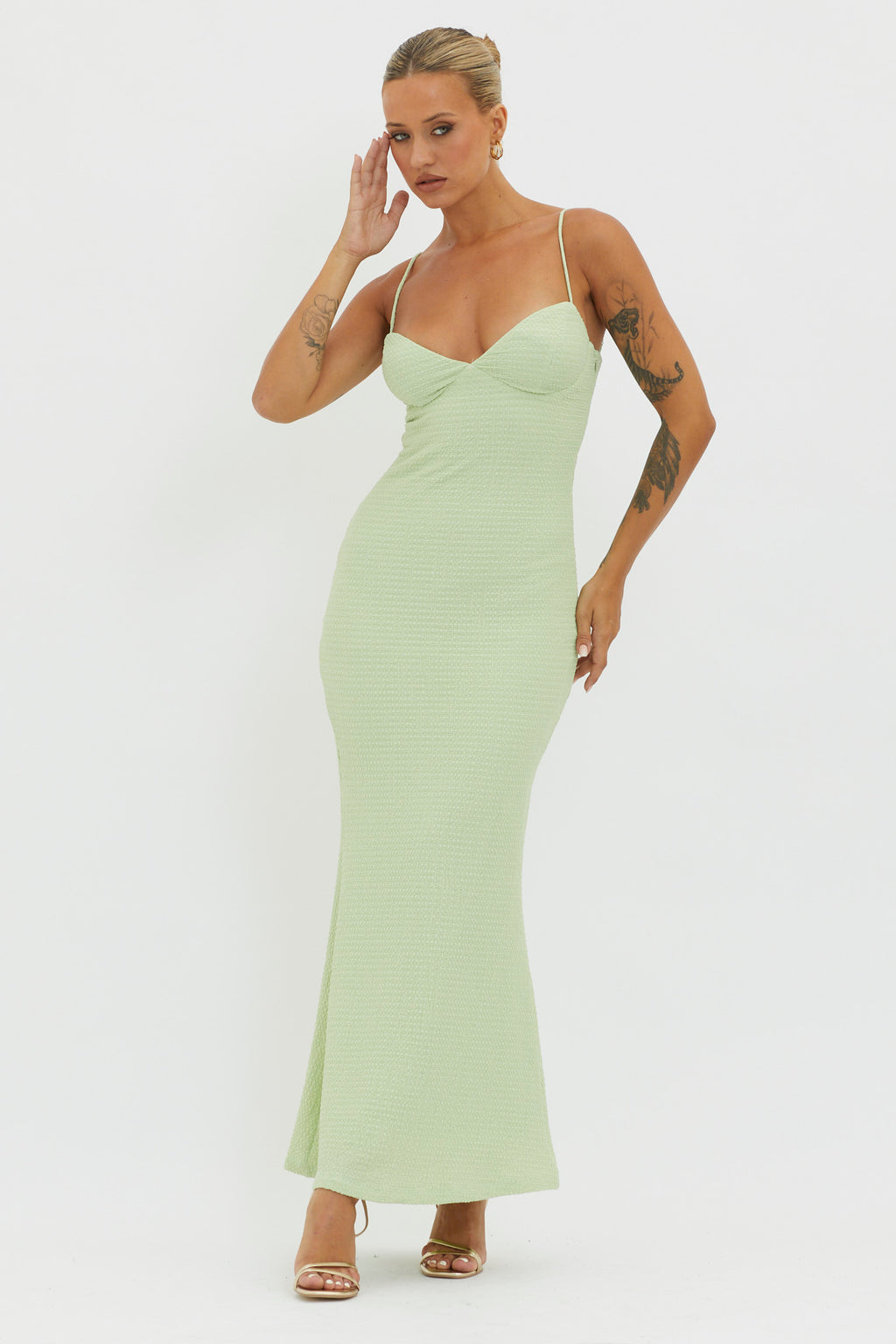 Lennox Elastic Back Bodycon Dress Sage by Selfie Leslie