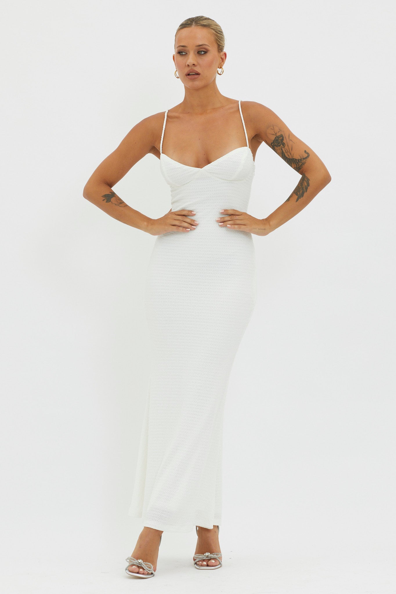 Lennox Elastic Back Bodycon Dress White | Selfie Leslie