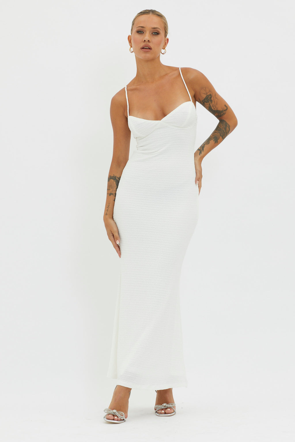 Lennox Elastic Back Bodycon Dress White by Selfie Leslie