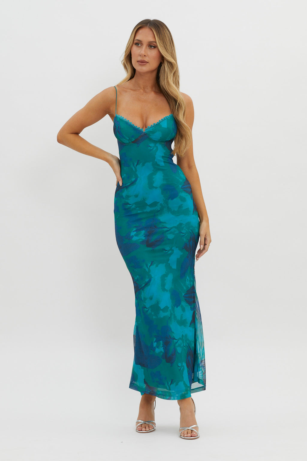 blue dress for baby girl Teal Solid Satin Front Knot Midi Bodycon Dress – Aquarius Brand main image 0
