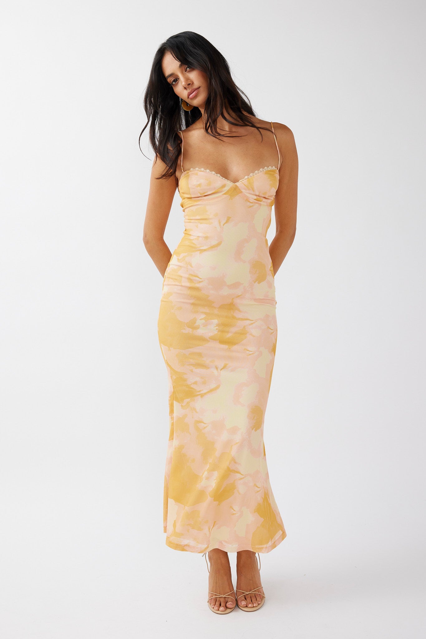 Lennox Elastic Back Bodycon Dress Floral Yellow by Selfie Leslie