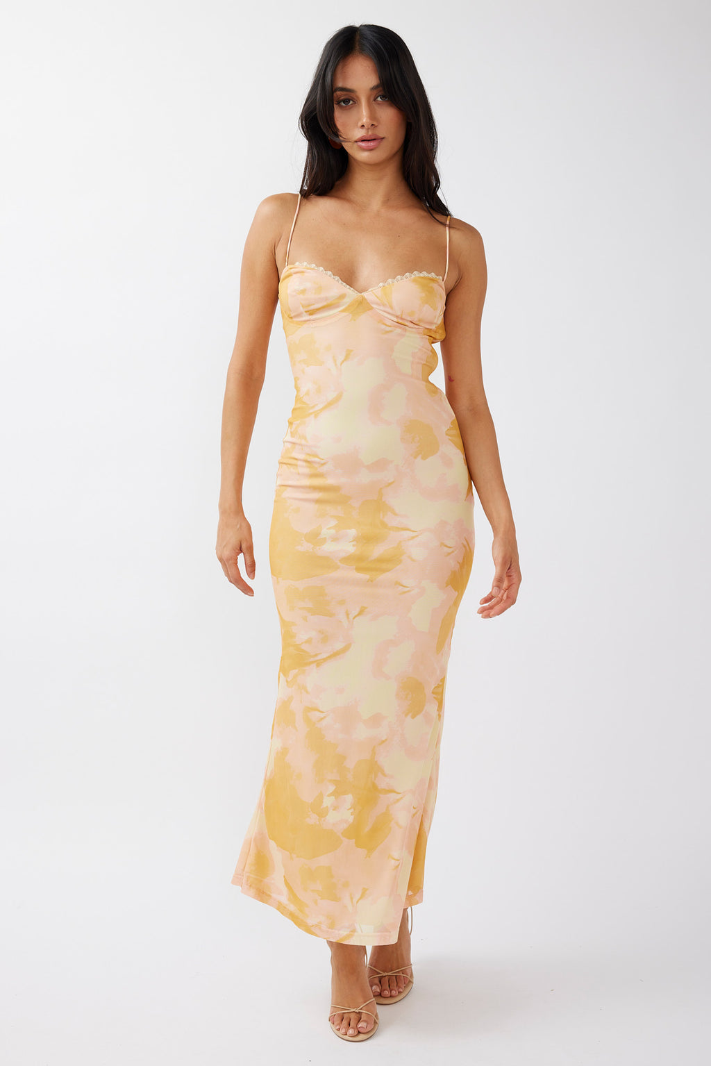 Lennox Elastic Back Bodycon Dress Floral Yellow by Selfie Leslie