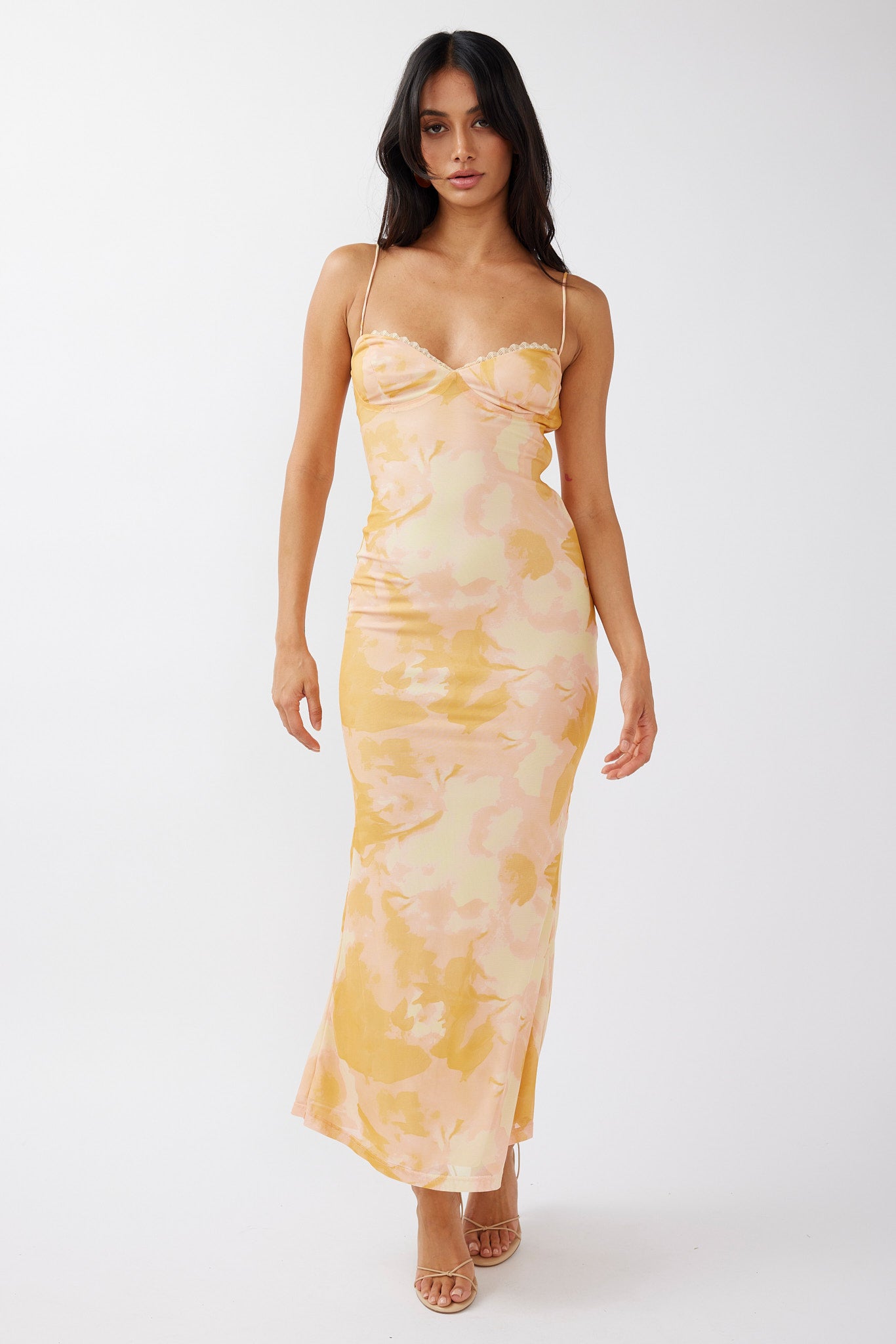 Lennox Elastic Back Bodycon Dress Floral Yellow by Selfie Leslie