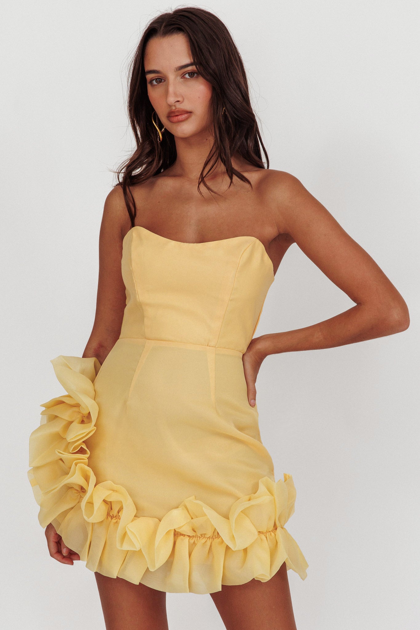 Shop the L'amour Toujours Frill Accent Mini Dress Lemon