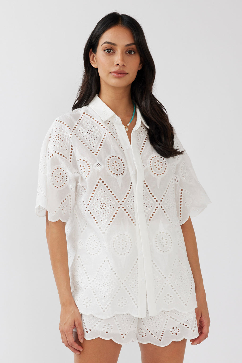 Love Again Eyelet Embroidery Shirt White by Selfie Leslie