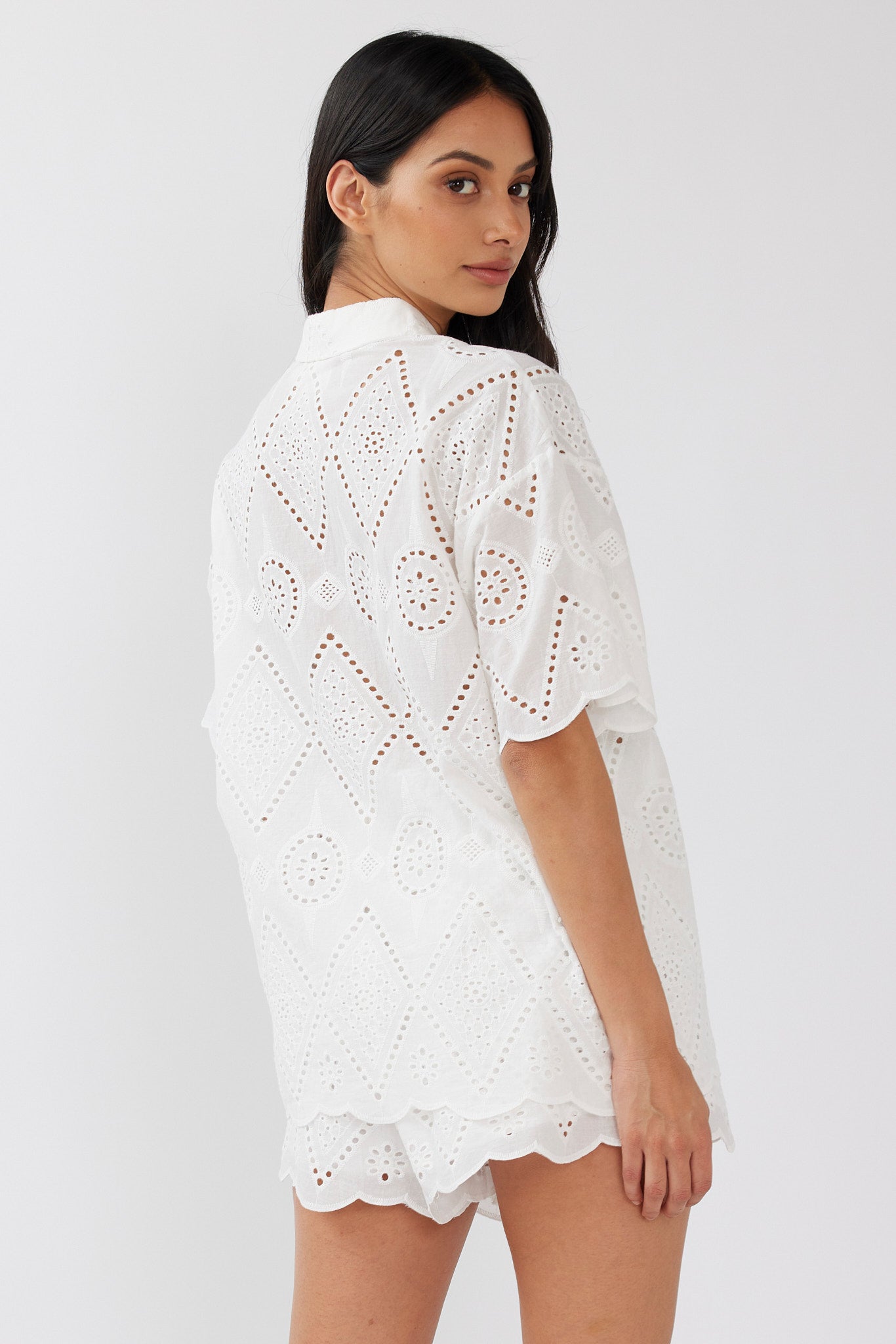 Love Again Eyelet Embroidery Shirt White by Selfie Leslie