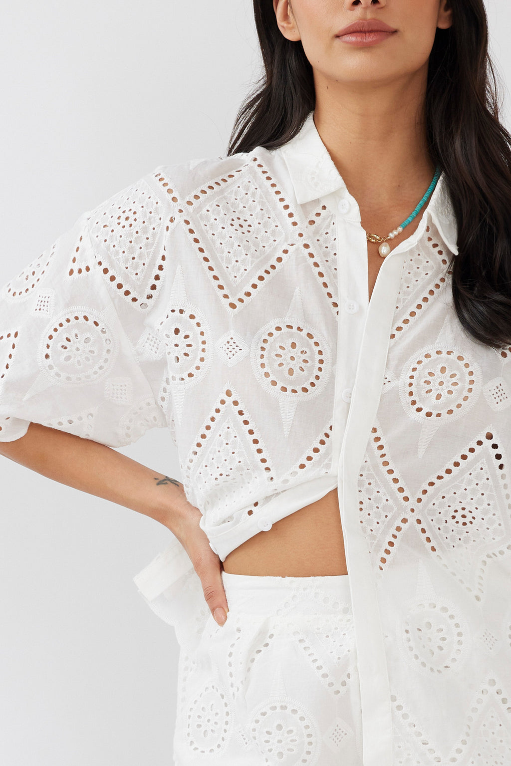 Love Again Eyelet Embroidery Shirt White by Selfie Leslie