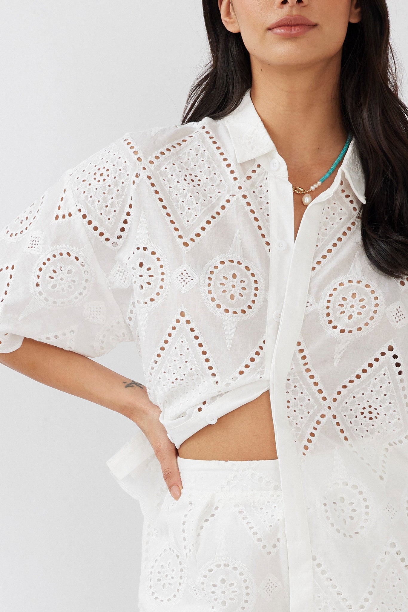 Love Again Eyelet Embroidery Shirt White by Selfie Leslie